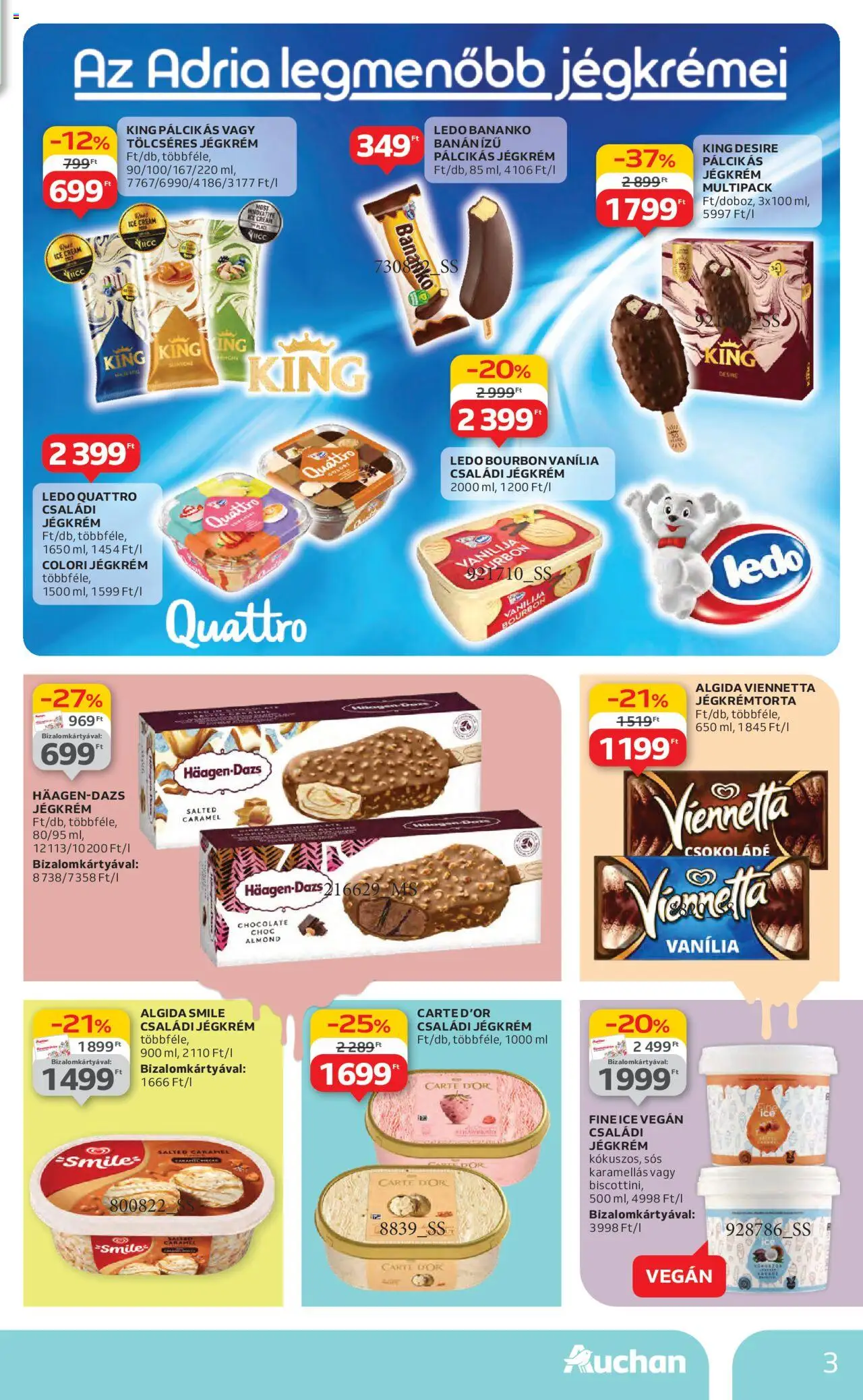 Auchan akciós ujság - amely érvényes a következő dátumtól: 19.06.2025 | Oldal: 3 | Termékek: Bourbon, Csokoládé, Banán, Pálcikás jégkrém