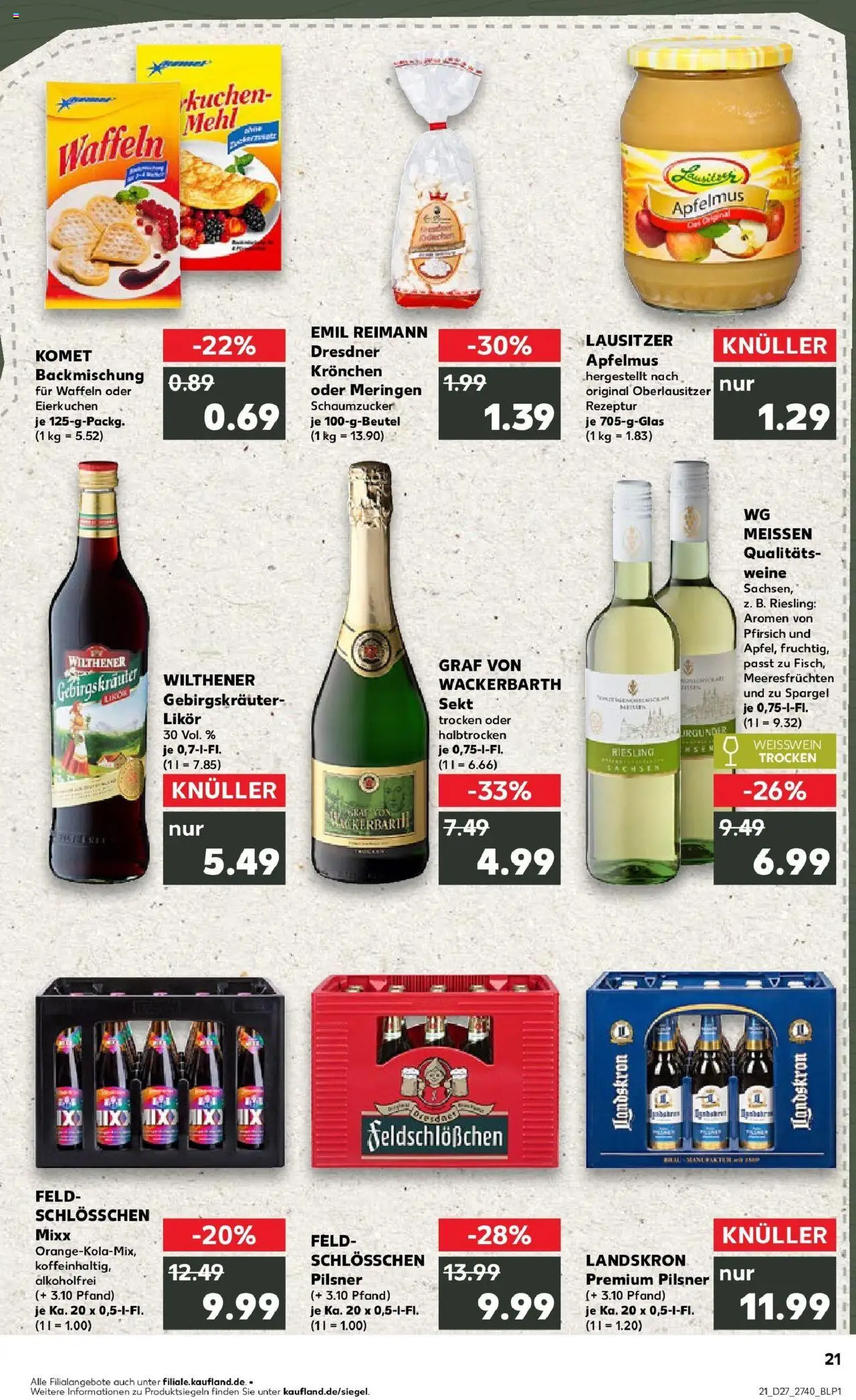 Kaufland prospekt Großröhrsdorf	 - gültig ab dem 03.07.2025 | Seite: 21 | Produkte: Wilthener, Weißwein, Waffeln, Pfirsich