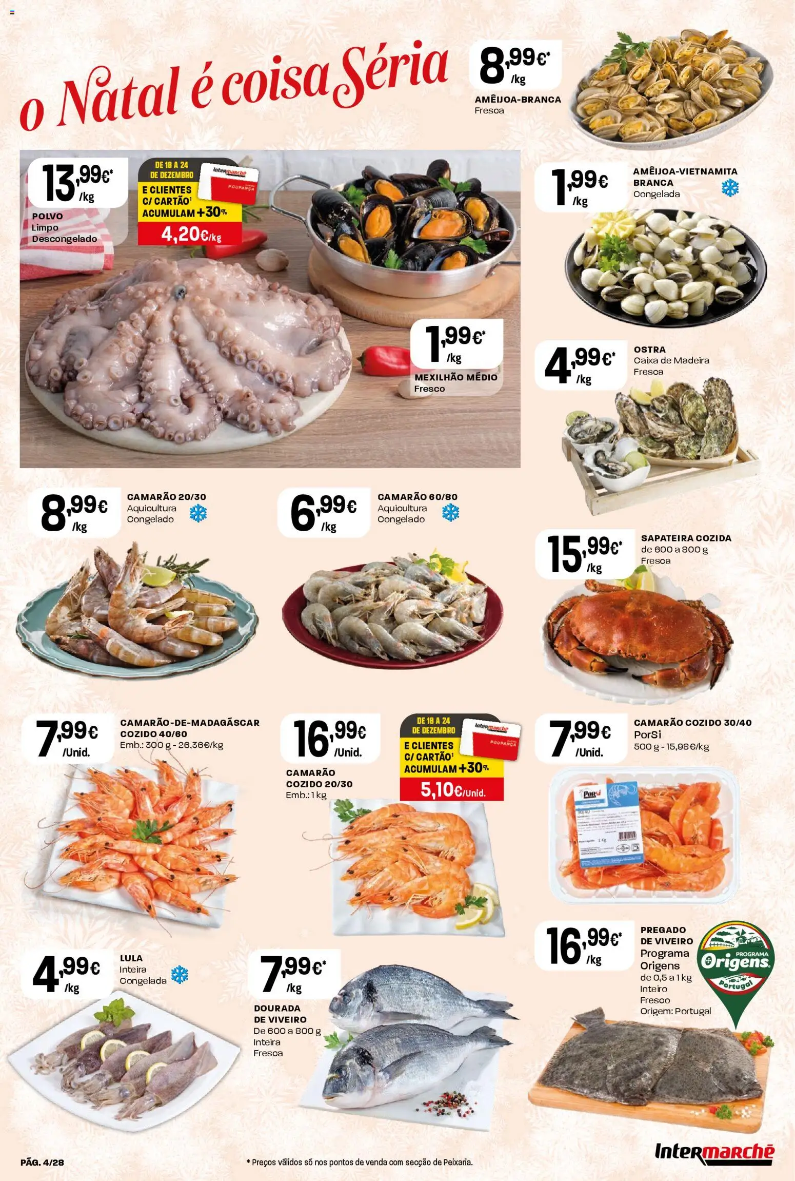 Intermarché Folheto Contact │ válido de 18.12.2025 | Página: 4 | Produtos: Dourada, Polvo, Camarão, Caixa