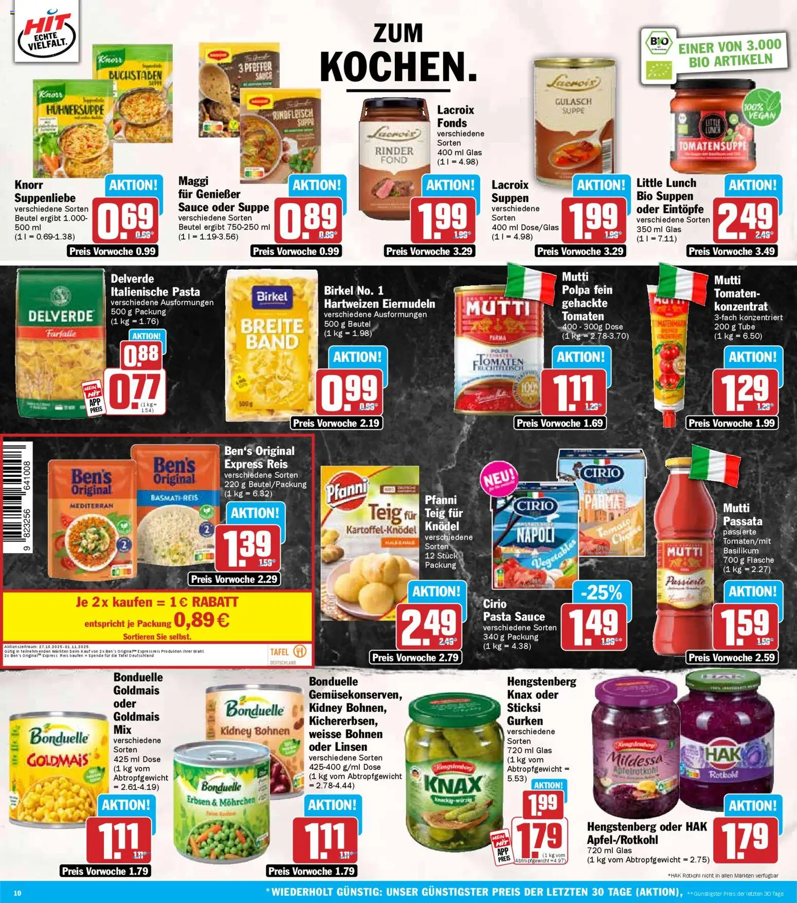 HIT - Baden-Württemberg – gültig ab 27.10.2025 | Seite: 10 | Produkte: Rotkohl, Pasta, Rindfleisch, Erbsen