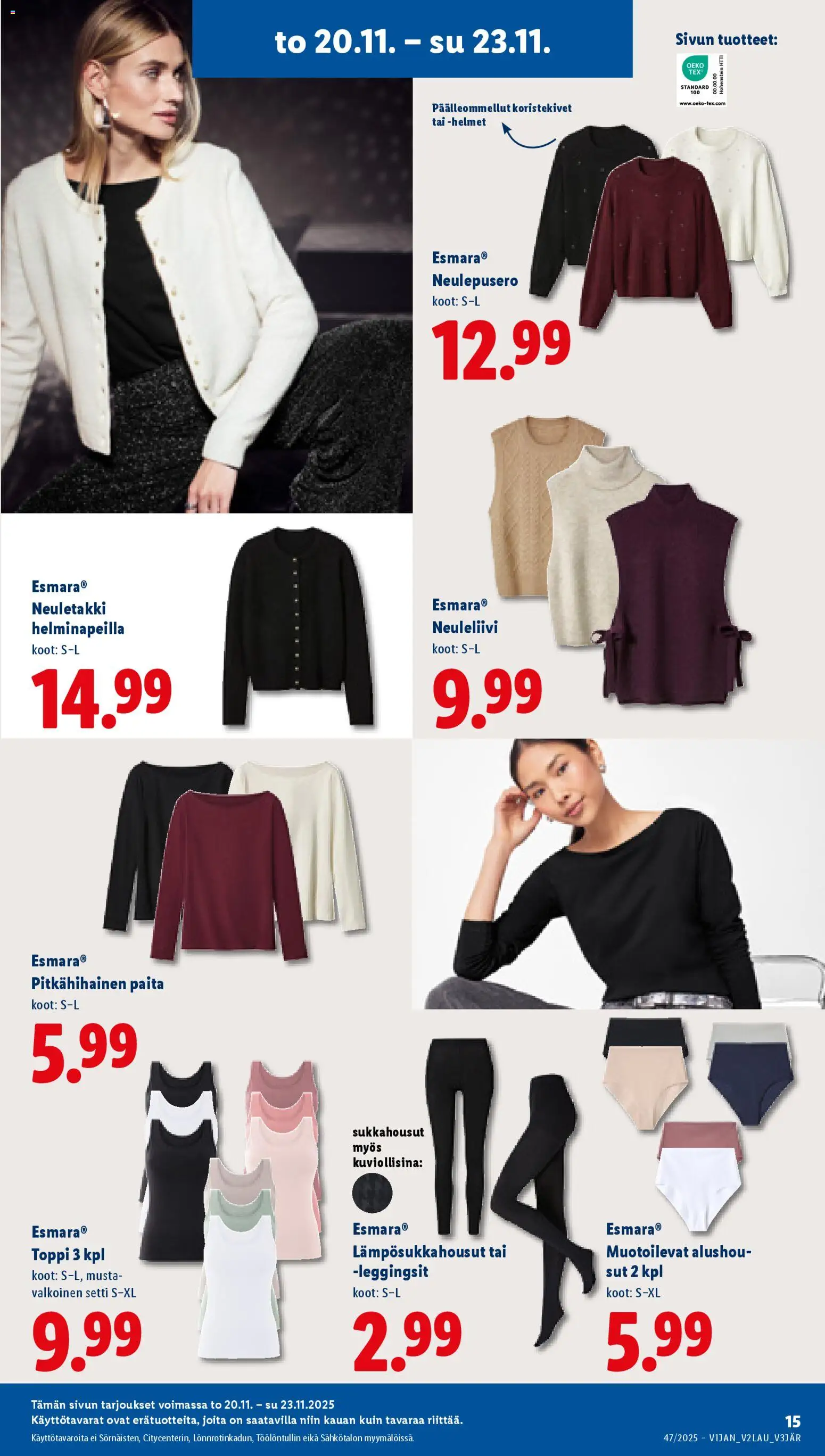 Lidl tarjoukset - Helsinki – voimassa 20.11.2025 alkaen | Sivu: 15 | Tuotteet: Neuletakki, Paita, Sukkahousut, Leggingsit