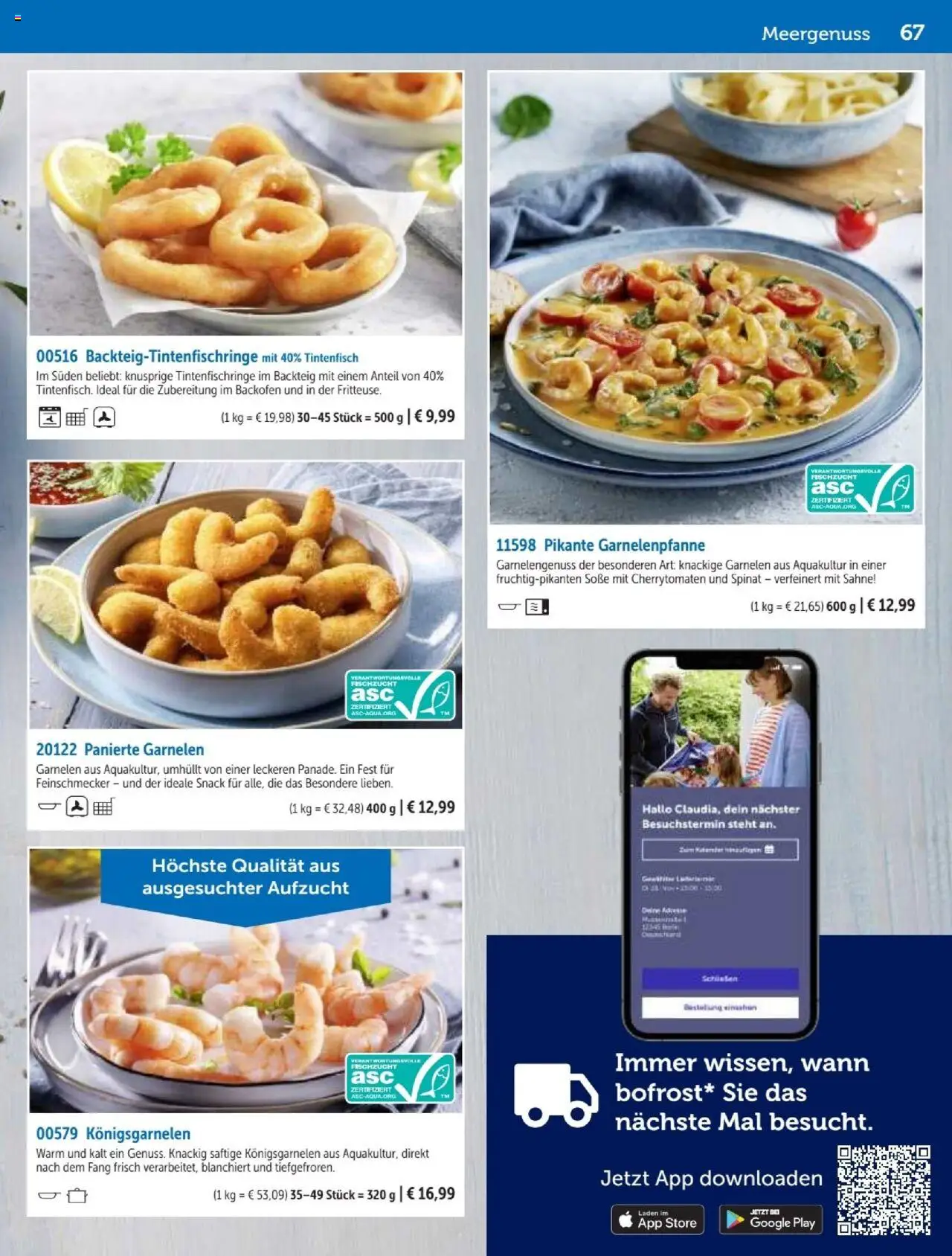 Bofrost Katalog – gültig ab 07.09.2025 | Seite: 67 | Produkte: Garnelen, Tintenfisch, Backofen, Sahne