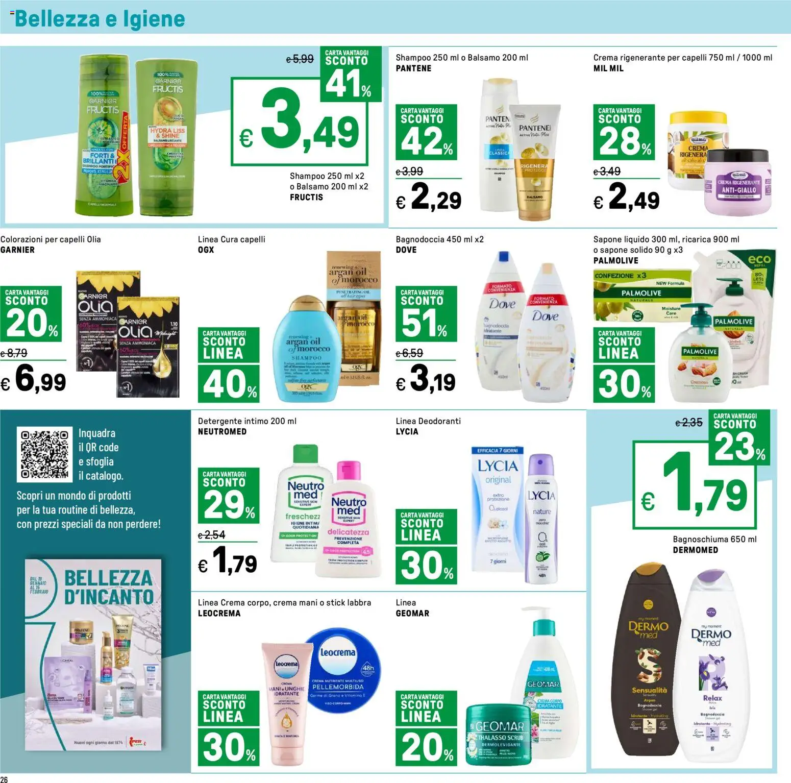 Volantino Iper del 16.01.2026 | Pagina: 26 | Prodotti: Shampoo, Bagnoschiuma, Detergente intimo, Detergente