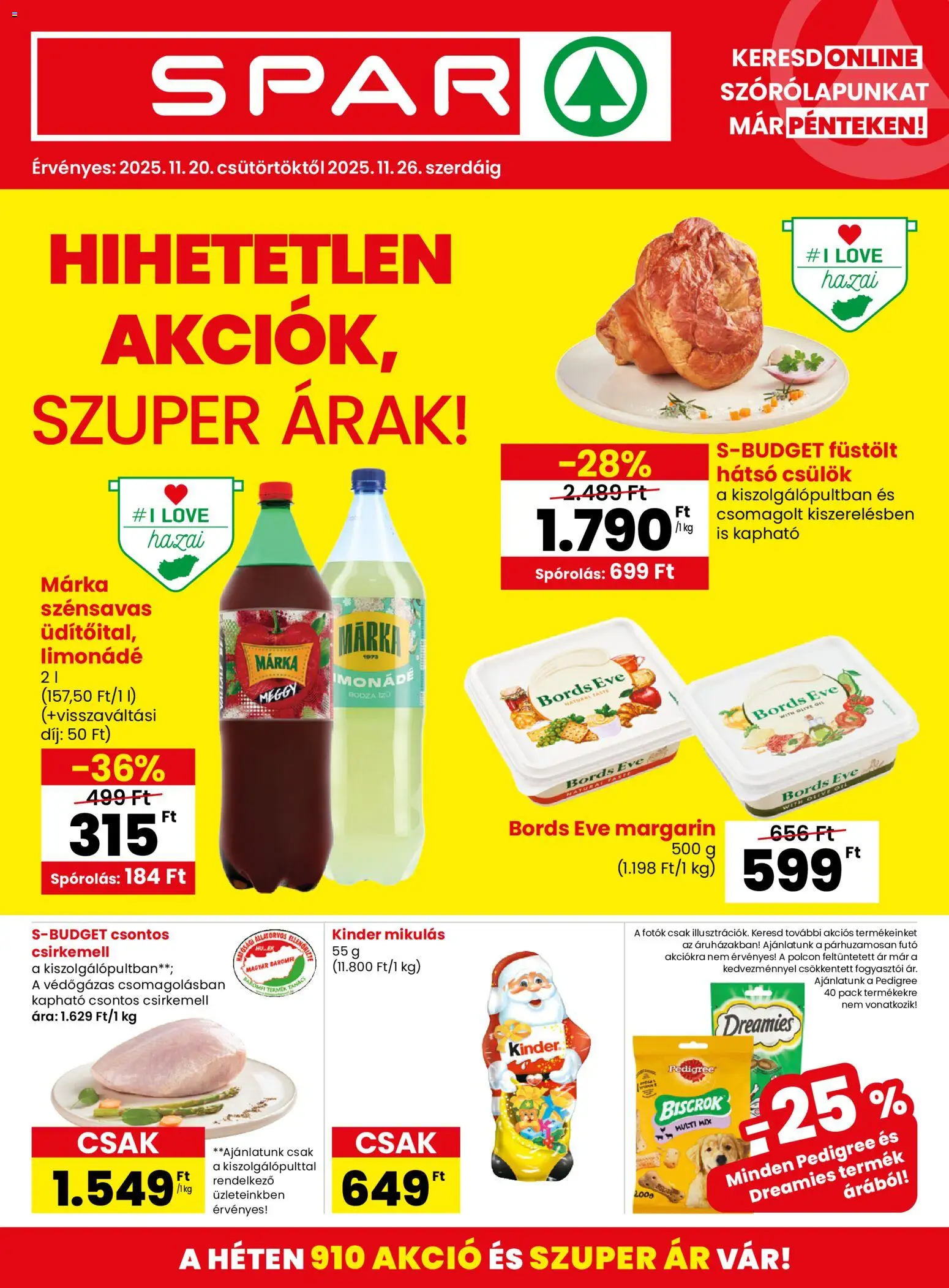 Spar akciós ujság - amely érvényes a következő dátumtól: 20.11.2025 | Oldal: 1 | Termékek: Meggy, Margarin, Limonádé, Csirkemell