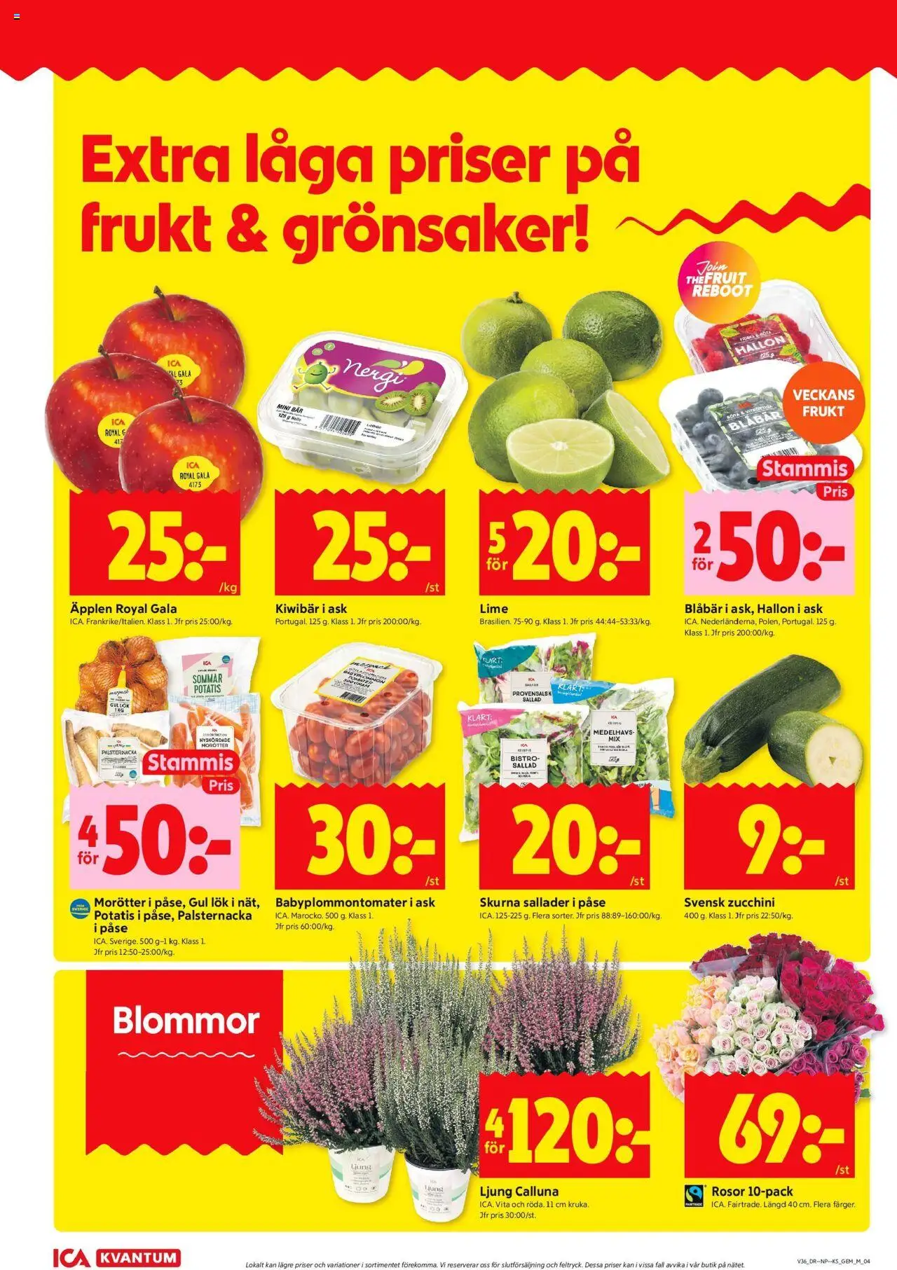 ICA Kvantum reklamblad aktuell från 01.09.2025 | Sida: 4 | Produkter: Gul lök, Potatis, Sallad, Zucchini