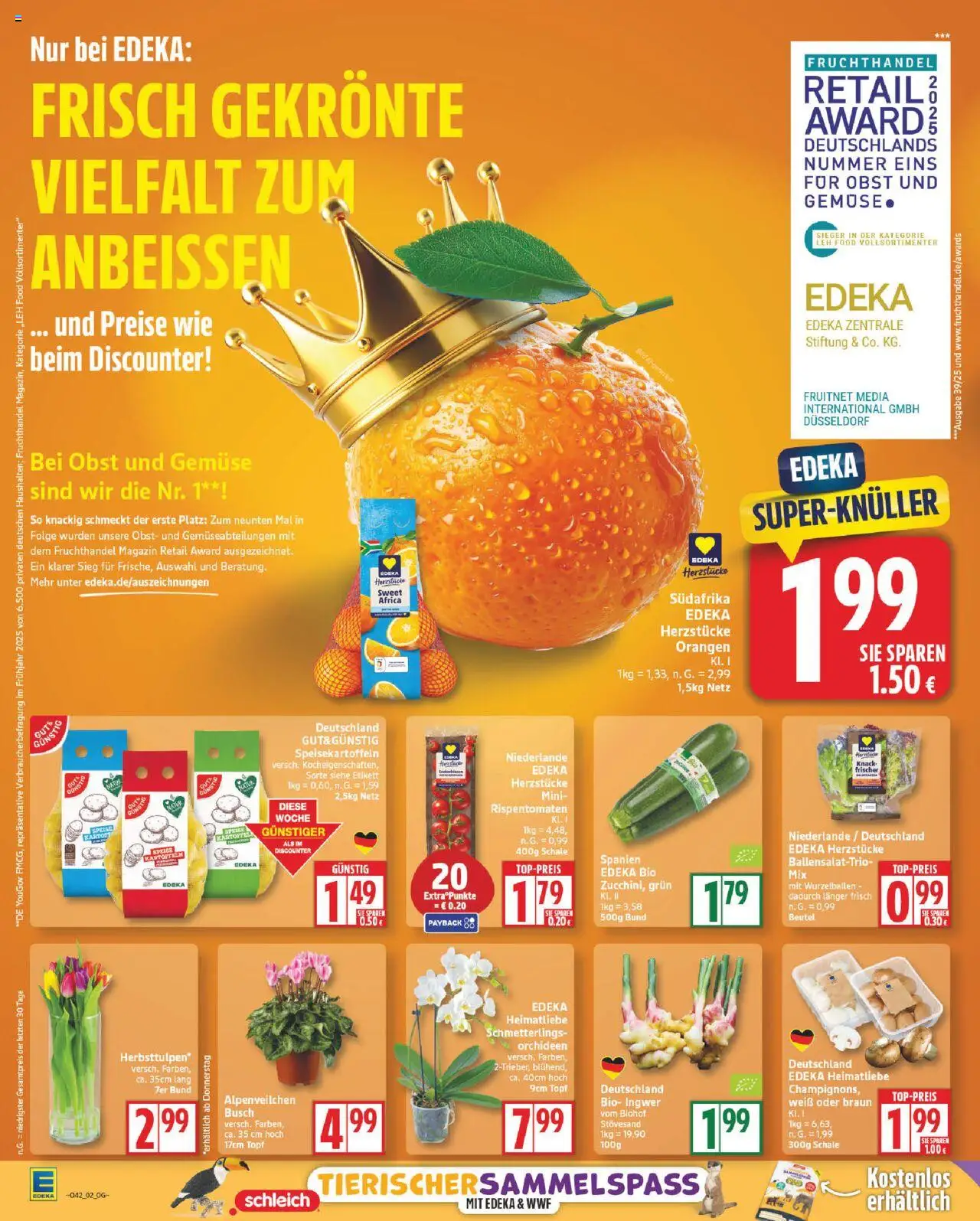 Edeka Prospekt 	 – gültig ab 13.10.2025 | Seite: 2 | Produkte: Orangen, Champignons, Gemüse, Obst