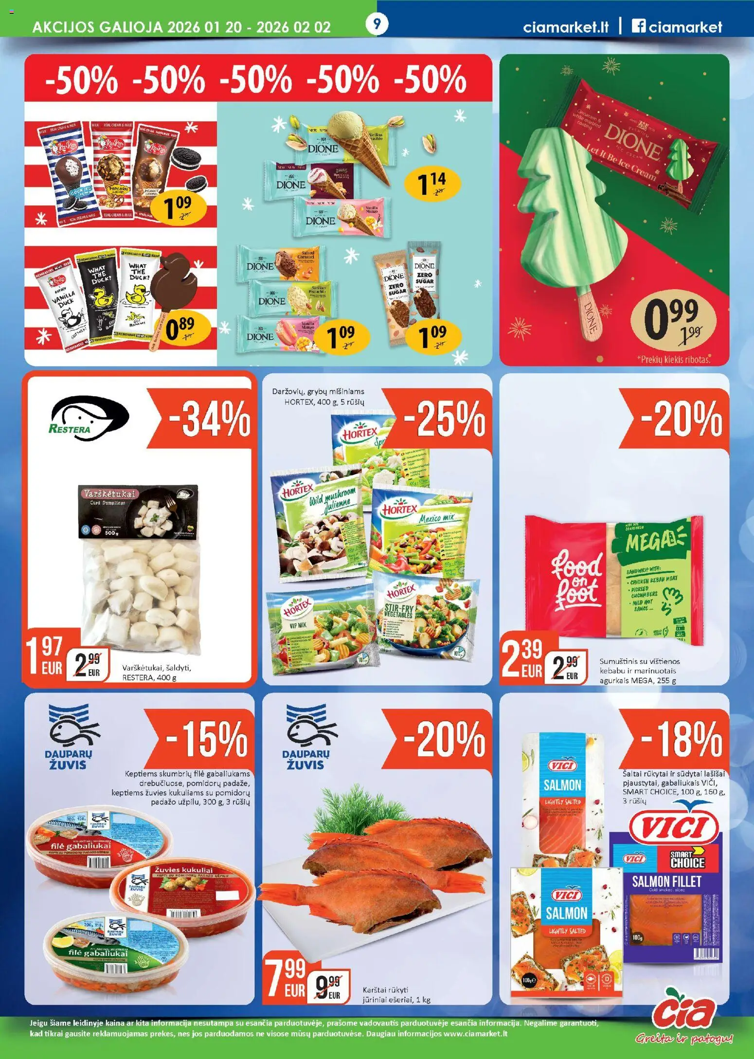 ČIA MARKET akcijos nuo 20.01.2026 | Puslapis: 9 | Prekių: Vištienos, Sumuštinis, Žuvis