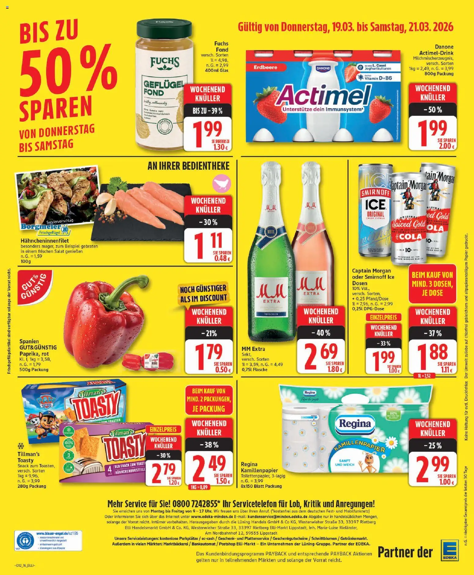 Elli Markt Prospekt Schloß Holte – gültig ab 16.03.2026 | Seite: 16 | Produkte: Actimel, Toast, Smirnoff, Captain morgan