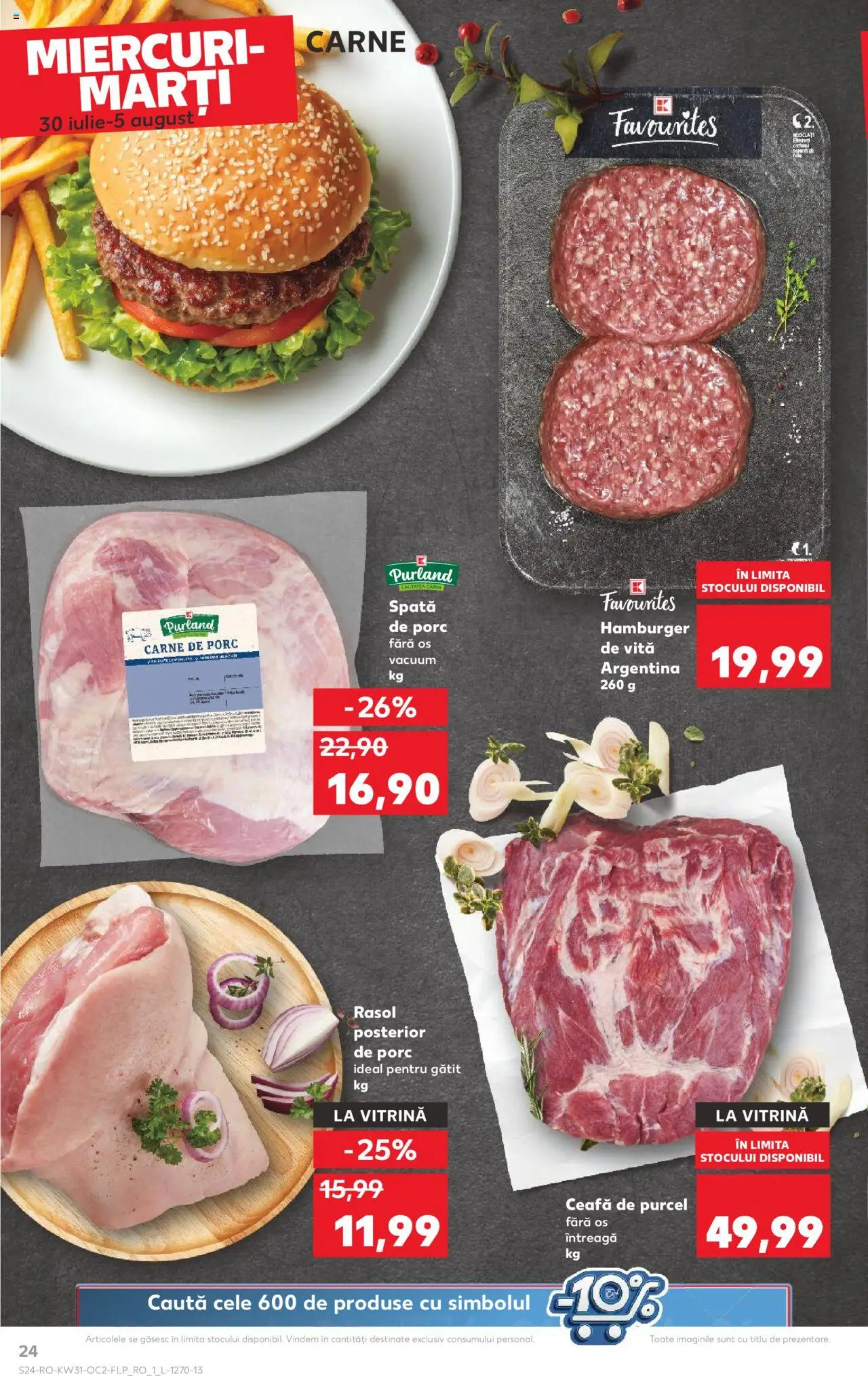 Kaufland RO akciós ujság - amely érvényes a következő dátumtól: 30.07.2025 | Oldal: 24 | Termékek: Hamburger