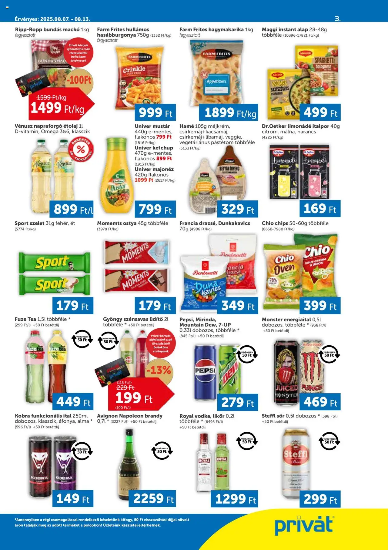PRIVÁT akciós ujság - amely érvényes a következő dátumtól: 07.08.2025 | Oldal: 3 | Termékek: Chips, Limonádé, Pástétom, Alma