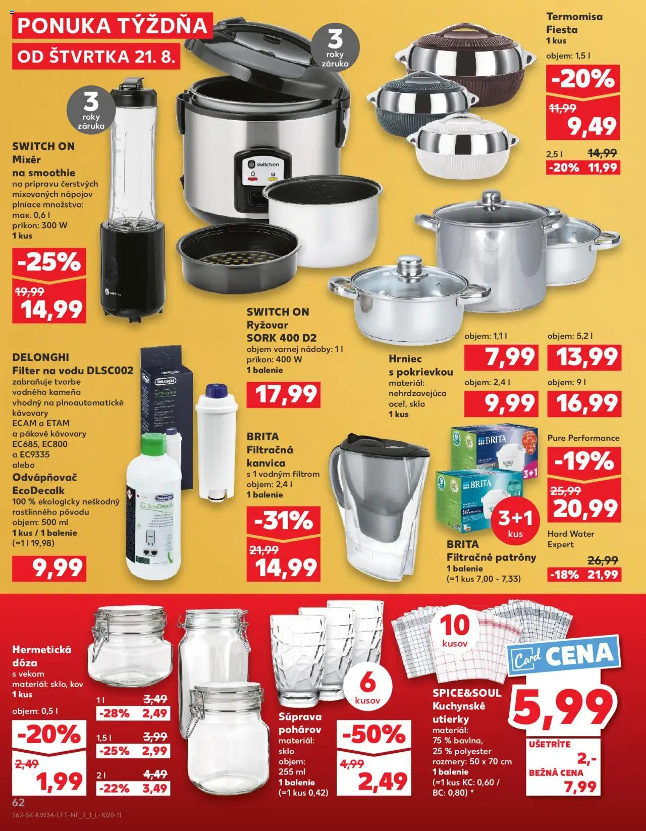 Nové Kaufland akcie – leták je platný od 21.08.2025 | Strana: 62 | Produkty: Filtračná kanvica, Filter na vodu, Mixér, Kanvica