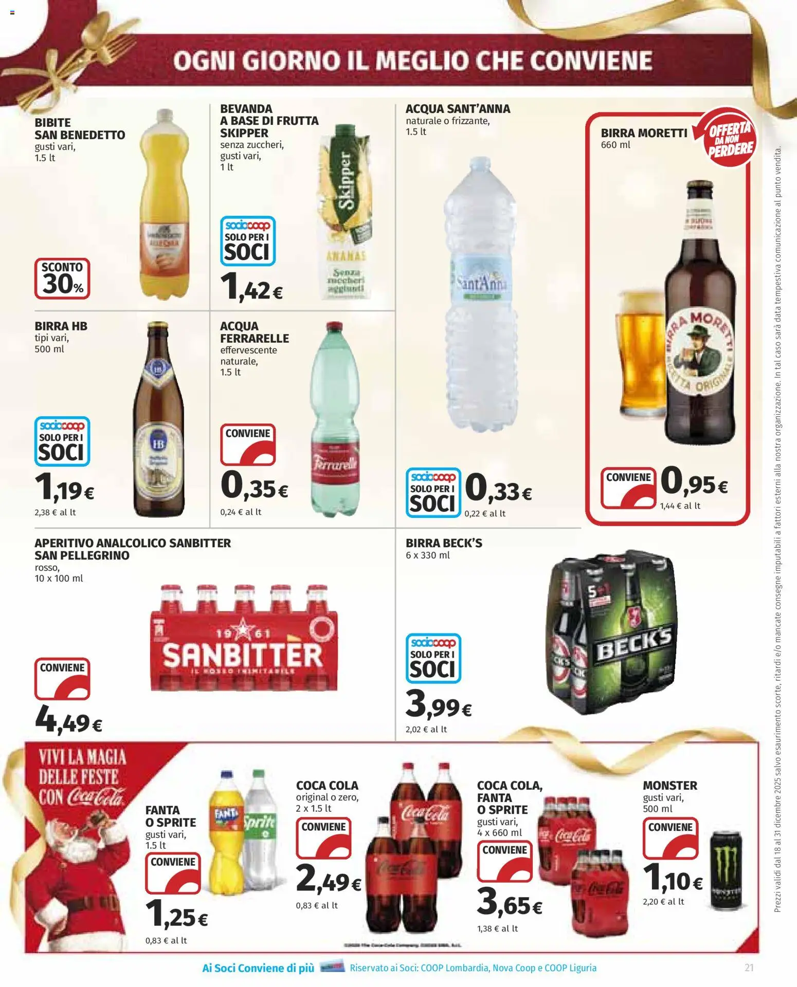 Volantino COOP del 18.12.2025 | Pagina: 21 | Prodotti: Birra, Birra Moretti, Coca Cola, Aperitivo