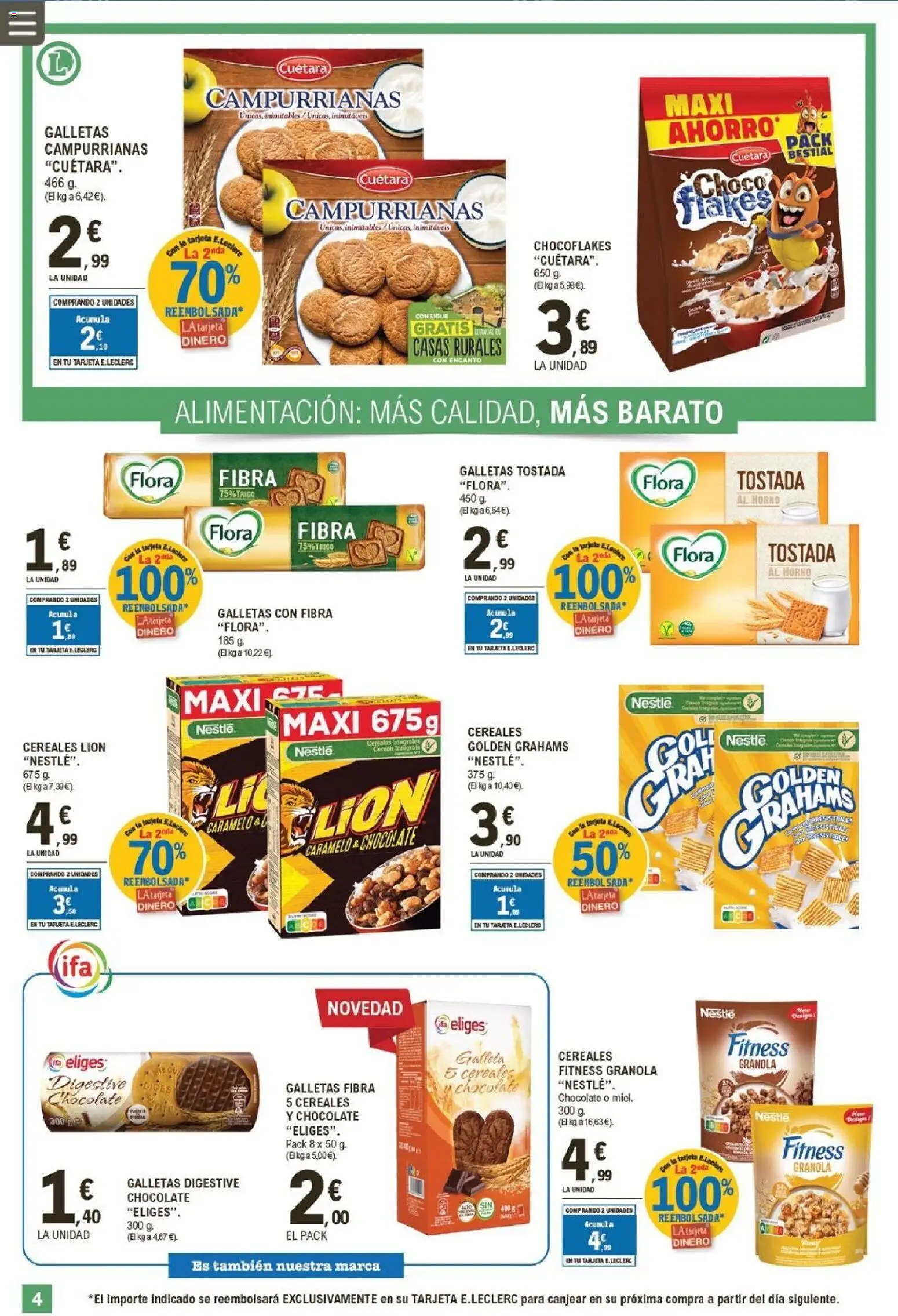 E.Leclerc folleto │ válido desde el 21.01.2026 | Página: 4 | Productos: Chocolate, Galletas, Horno, Cereales Fitness