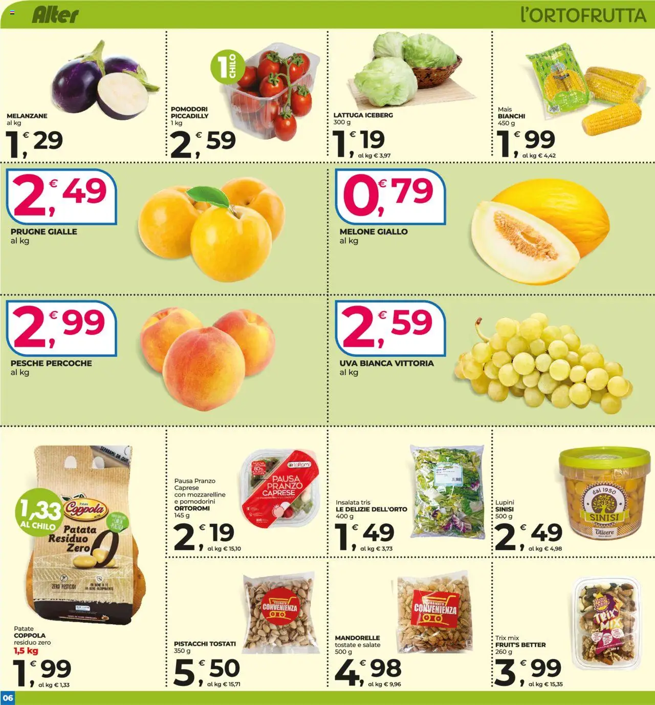 Volantino Alter Discount del 08.08.2025 | Pagina: 6 | Prodotti: Melone, Mais, Pistacchi, Lattuga