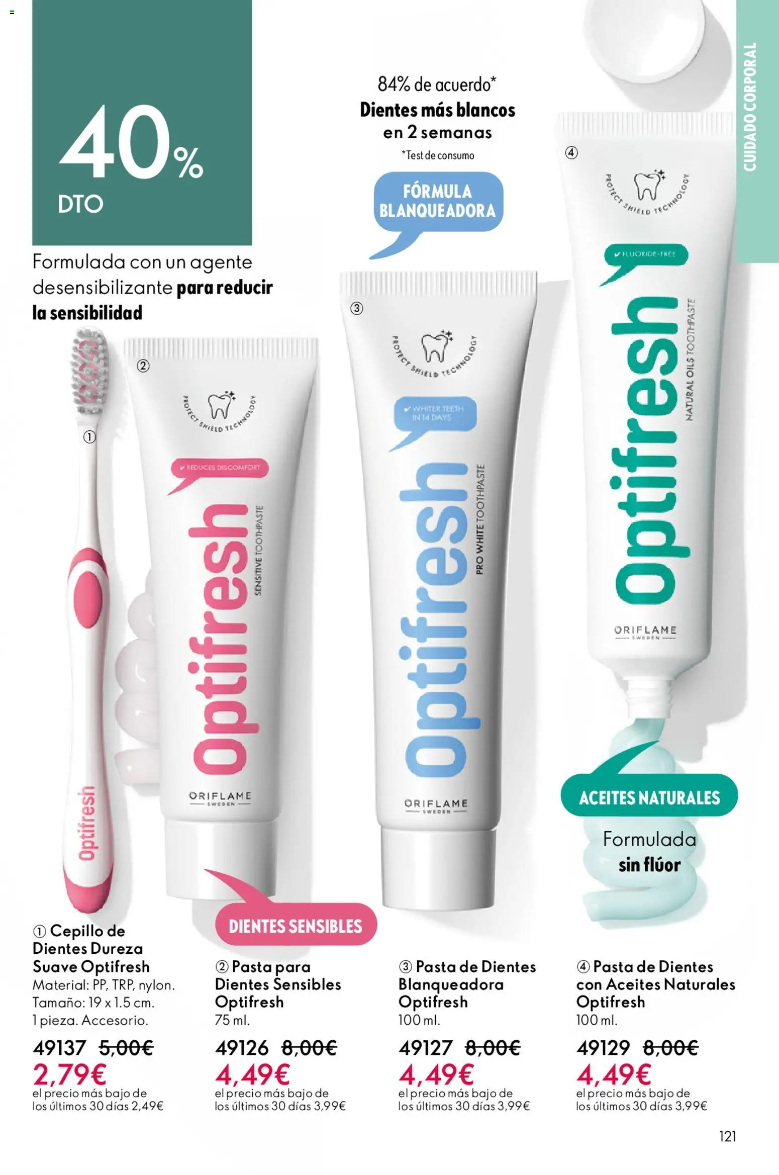 Oriflame - Catálogo Campaña 6 │ válido desde el 22.04.2026 | Página: 121 | Productos: Cepillo, Cepillo de dientes, Pasta, Δαμάσκηνο