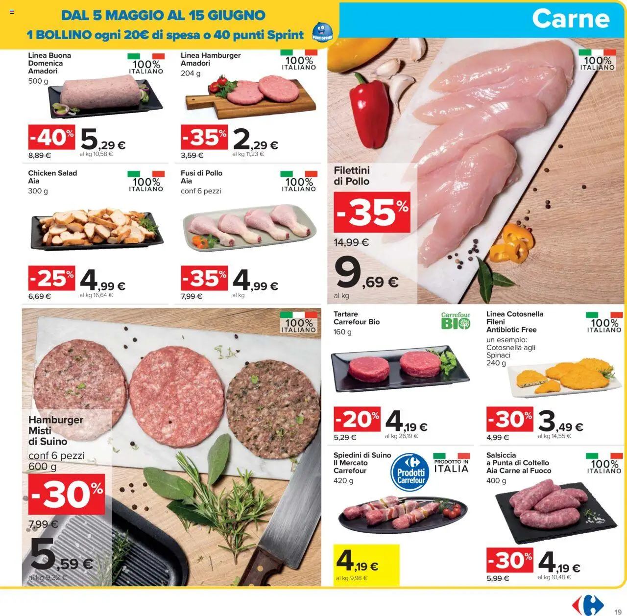 Volantino Carrefour del 05.05.2025 | Pagina: 19 | Prodotti: Suino, Salsiccia, Spinaci, Spiedini