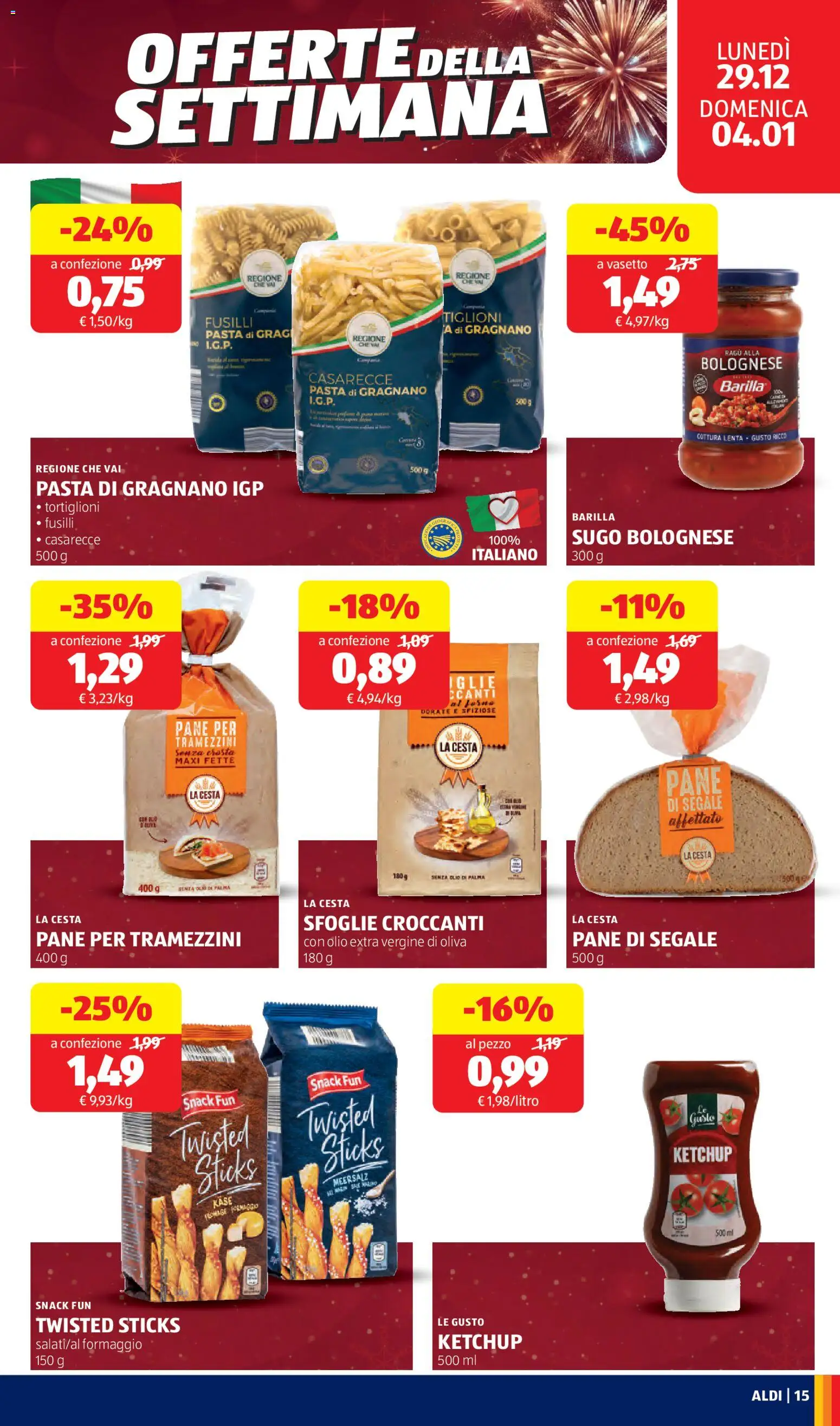 Volantino Aldi del 29.12.2025 | Pagina: 15 | Prodotti: Ketchup, Olio, Pasta, Fusilli
