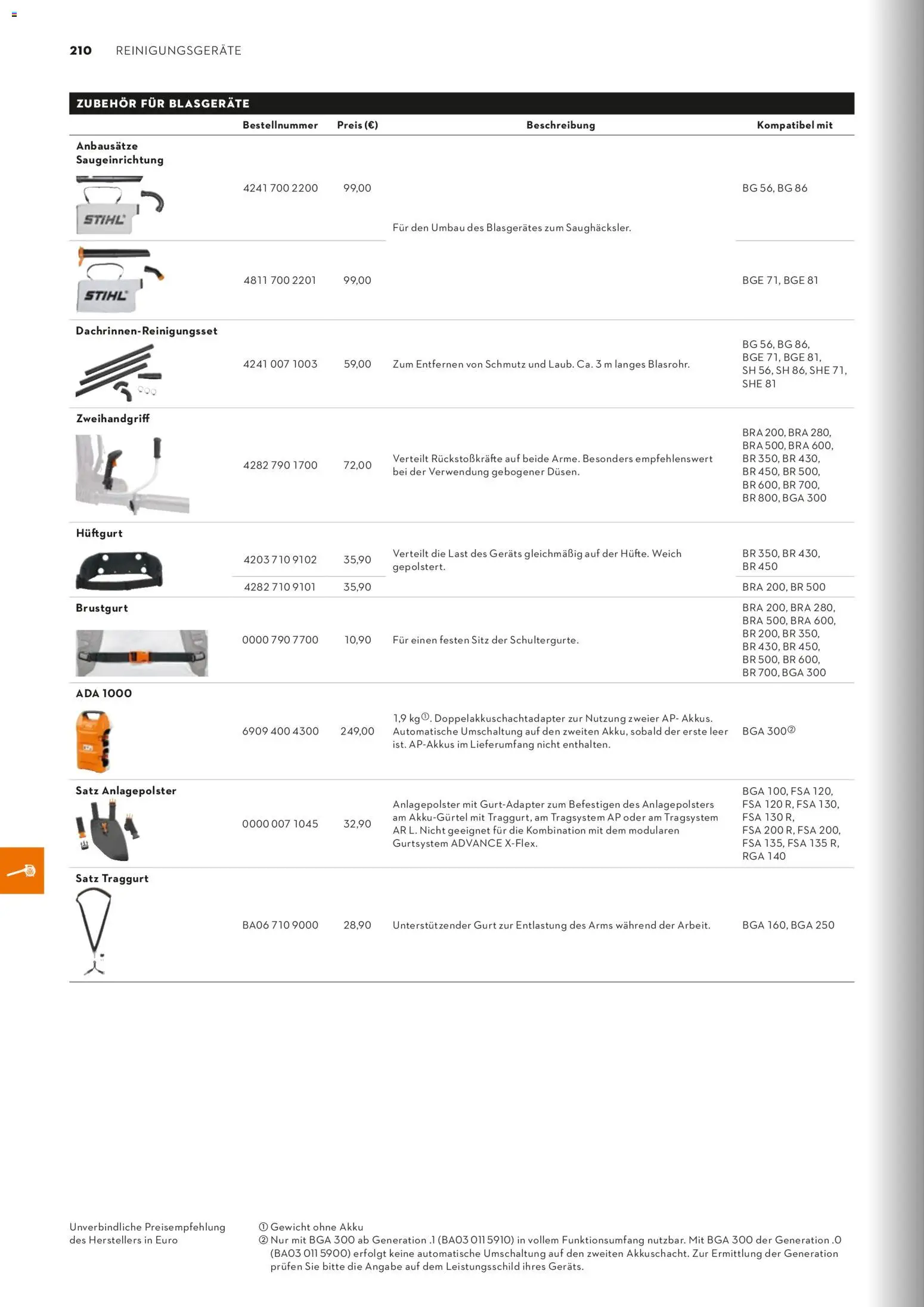 STIHL Katalog – gültig ab 01.01.2026 | Seite: 210 | Produkte: Gewicht