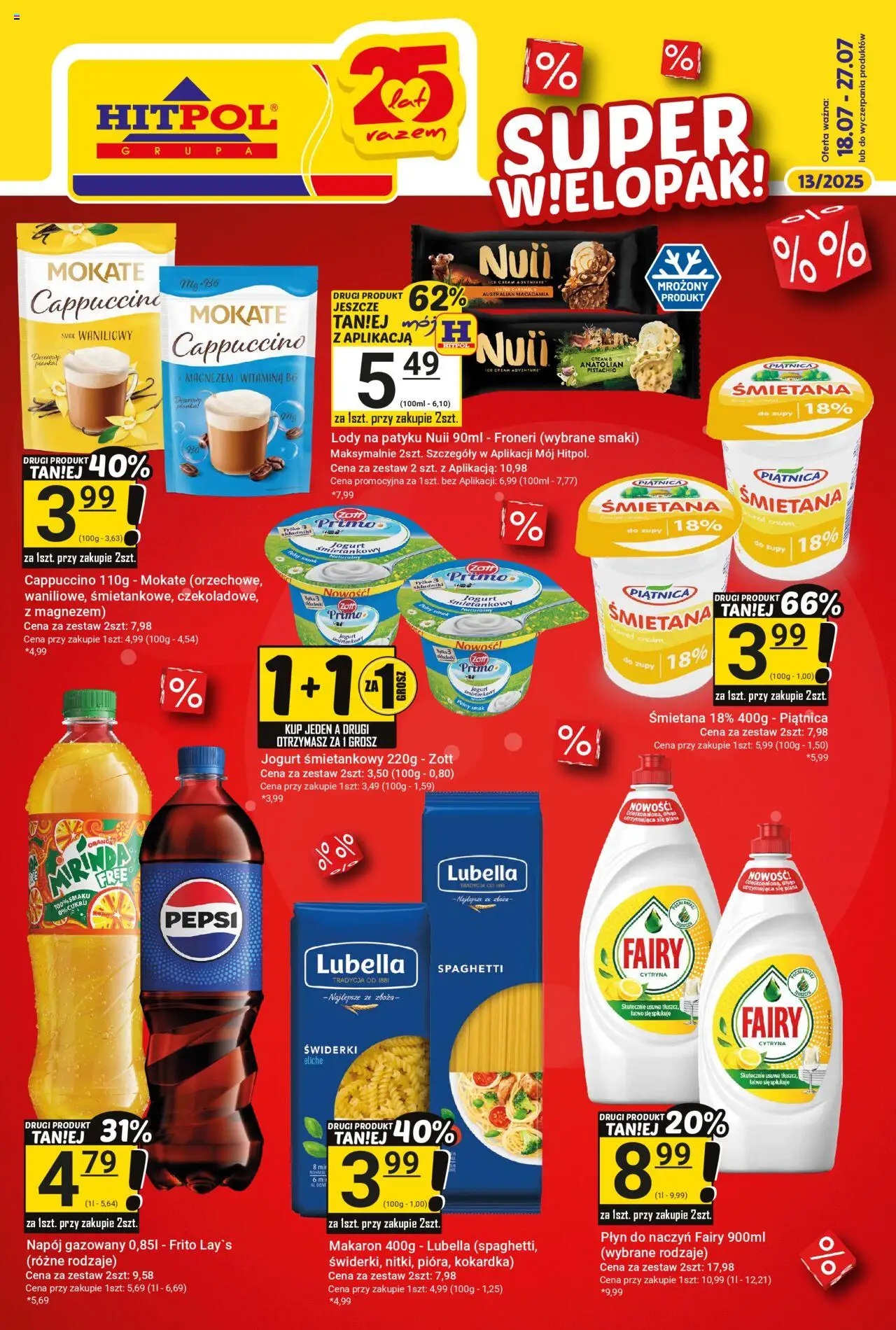 Hitpol Gazetka od 18.07.2025 | Strona: 1 | Produkty: Płyn do naczyń fairy, Pepsi, Lody na patyku, Lody
