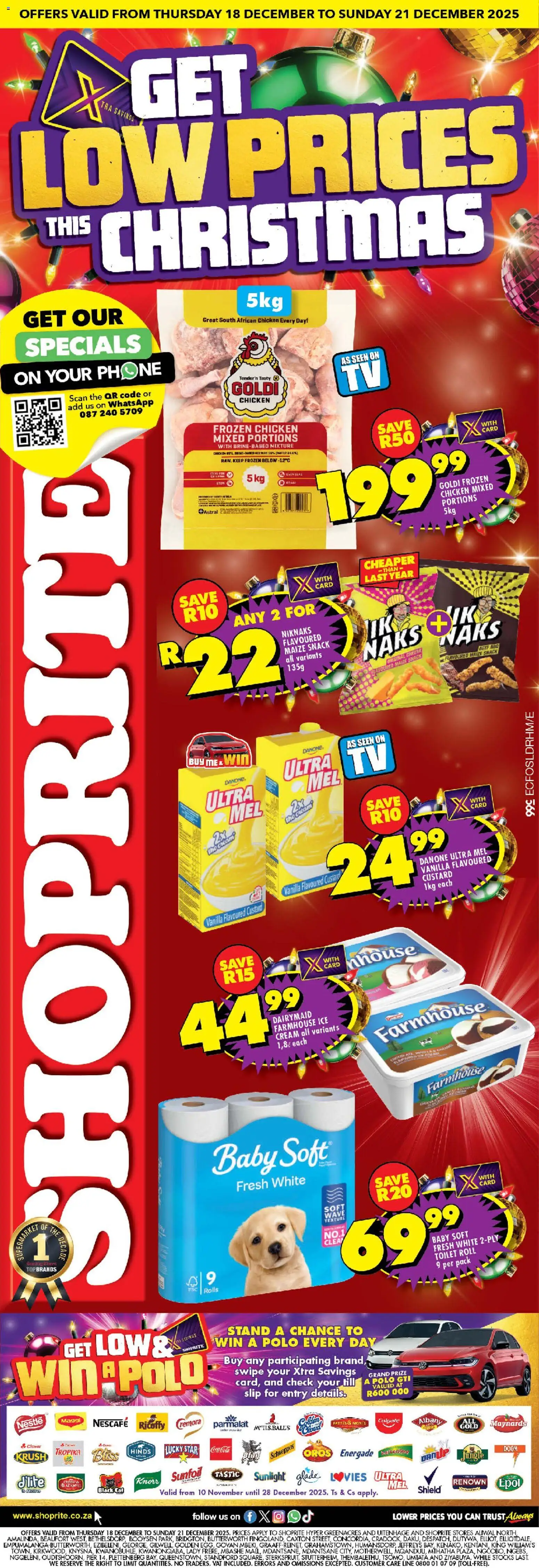 New Shoprite catalogue – valid from 18.12.2025 | Page: 1 | Products: Custard, Cheese, Ice cream, Water