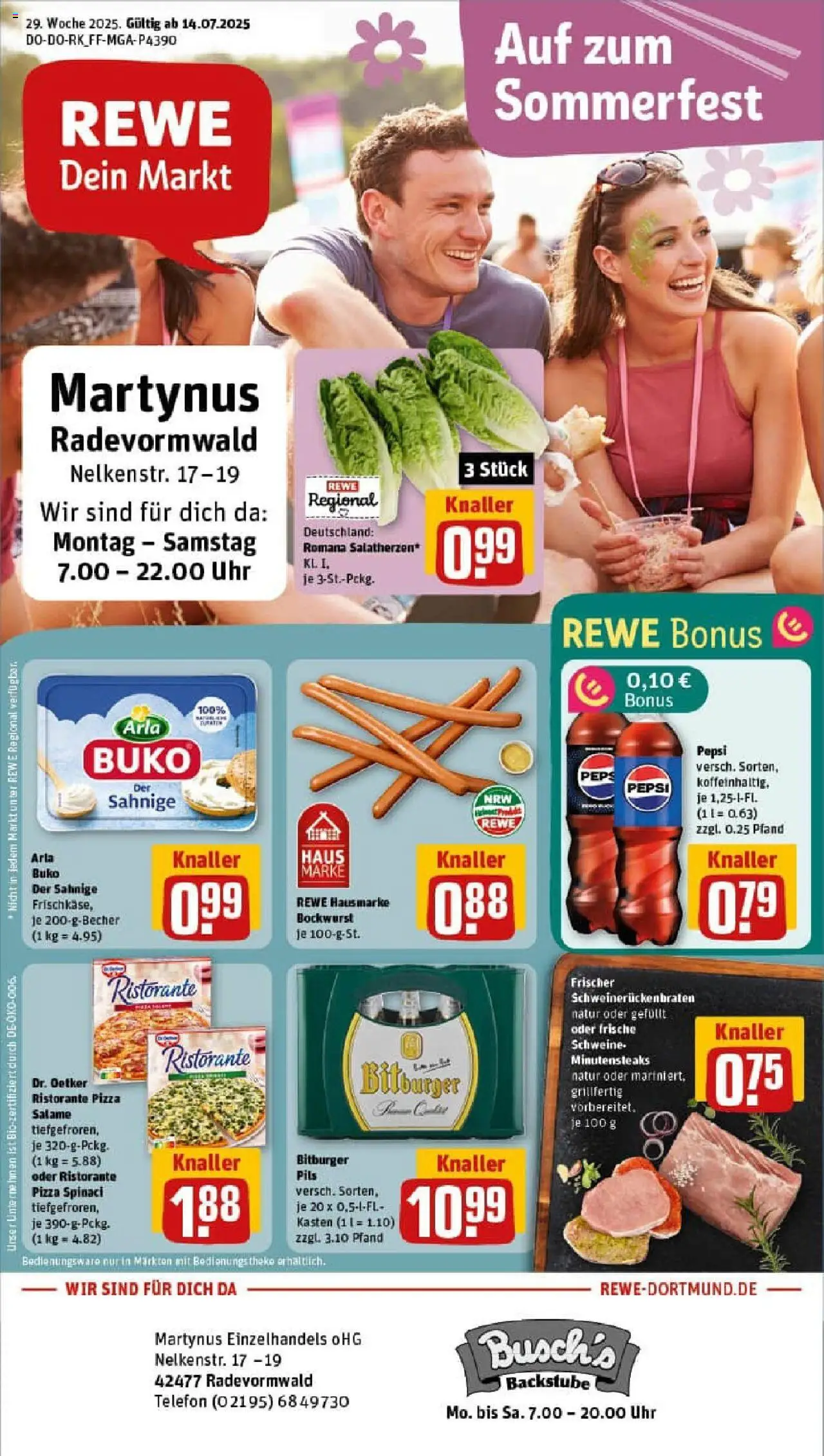 Rewe prospekt Radevormwald	 - gültig ab dem 13.07.2025 | Seite: 1 | Produkte: Theke, Pils, Telefon, Uhr