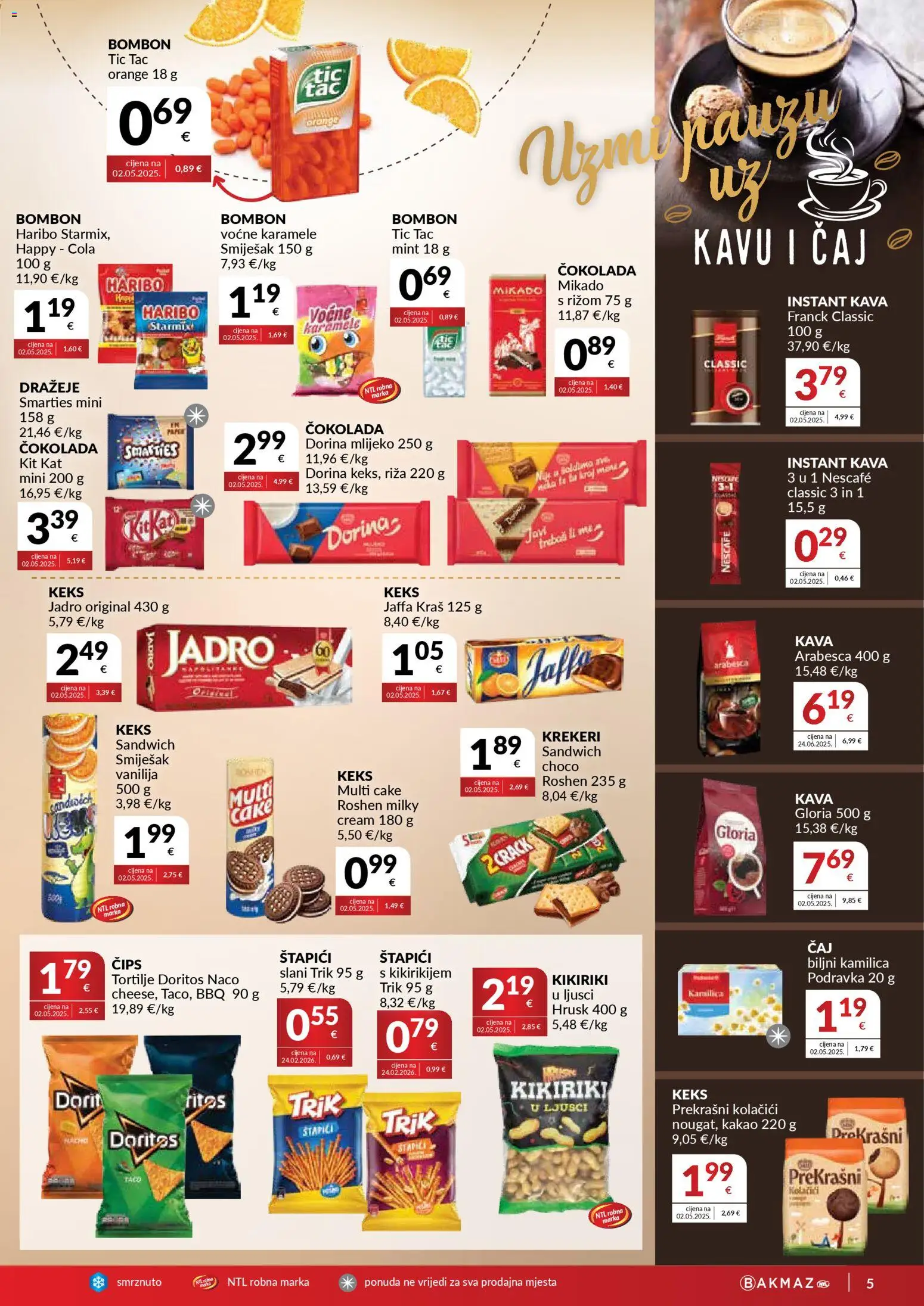 Bakmaz katalog | vrijedi od 15.04.2026 | Stranica: 5 | Proizvodi: Čips, Keks, Kakao, Tortilje