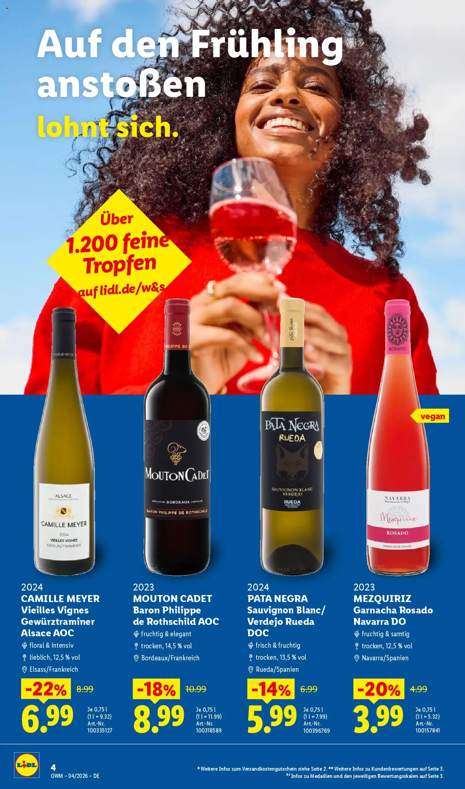 Lidl Německo leták - Wein & Spirituosen od 01.04.2026 | Strana: 4 | Produkty: Vegan, Gewürztraminer