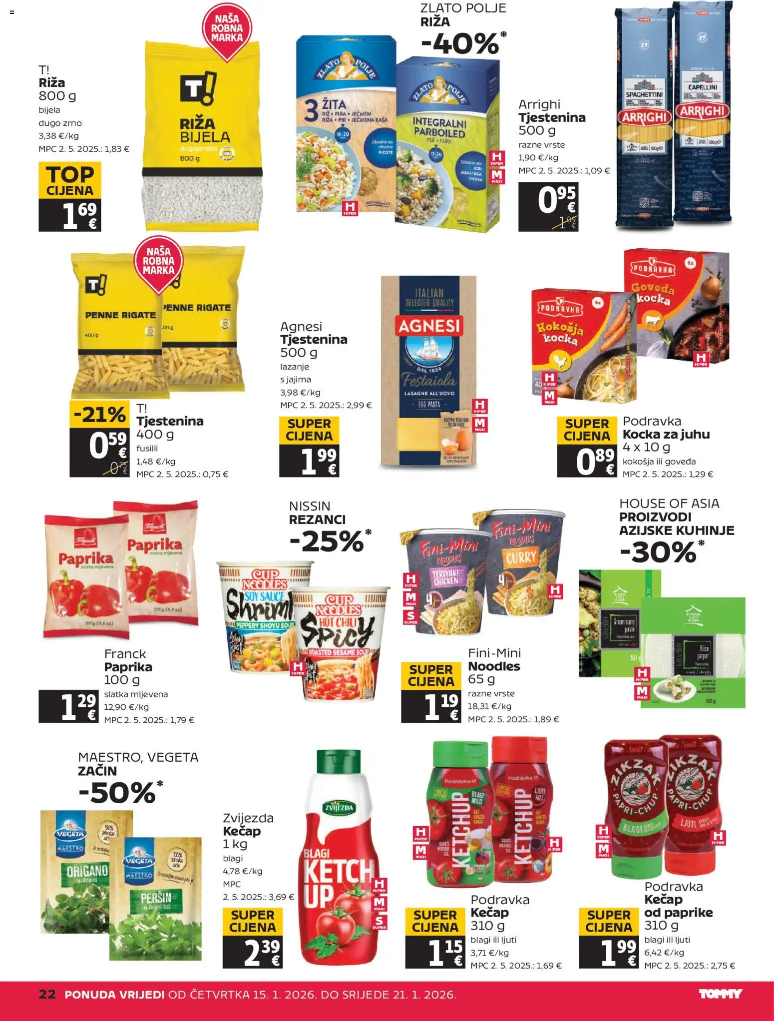 Tommy katalog | vrijedi od 15.01.2026 | Stranica: 22 | Proizvodi: Lasagne, Riža, Rezanci, Tjestenina