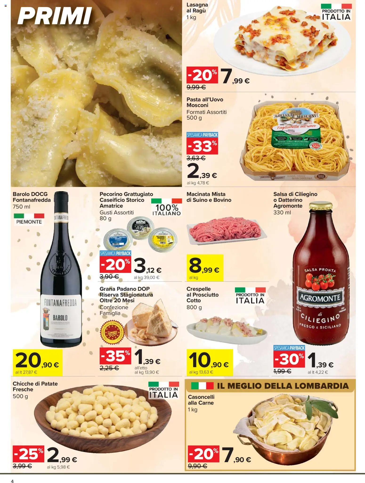 Volantino Carrefour del 24.03.2026 | Pagina: 4 | Prodotti: Bovino, Tagliatelle, Lasagna, Pasta