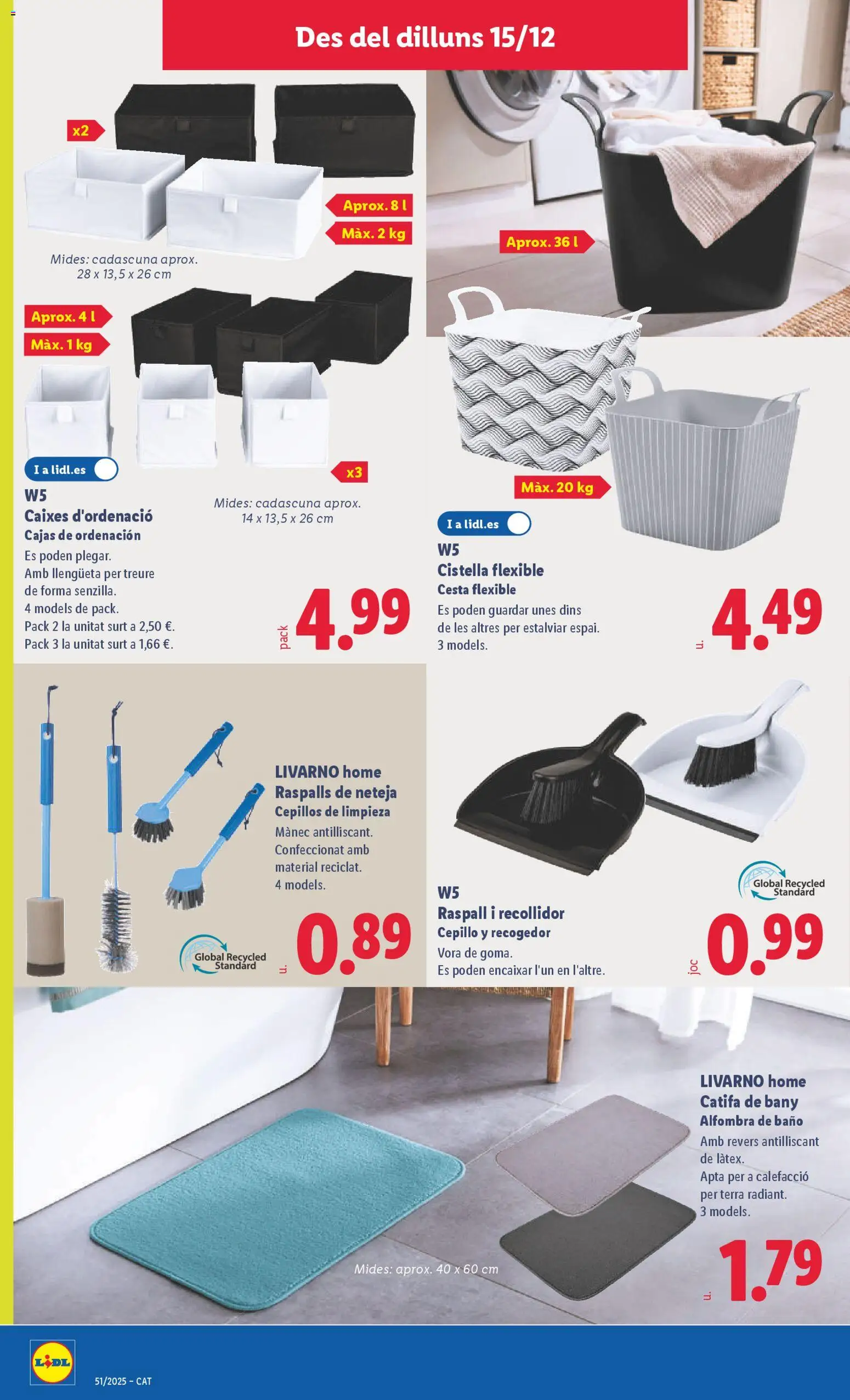 Lidl folleto de bazar │ válido desde el 15.12.2025 | Página: 14 | Productos: Cepillo, Baño, Cesta, Alfombra