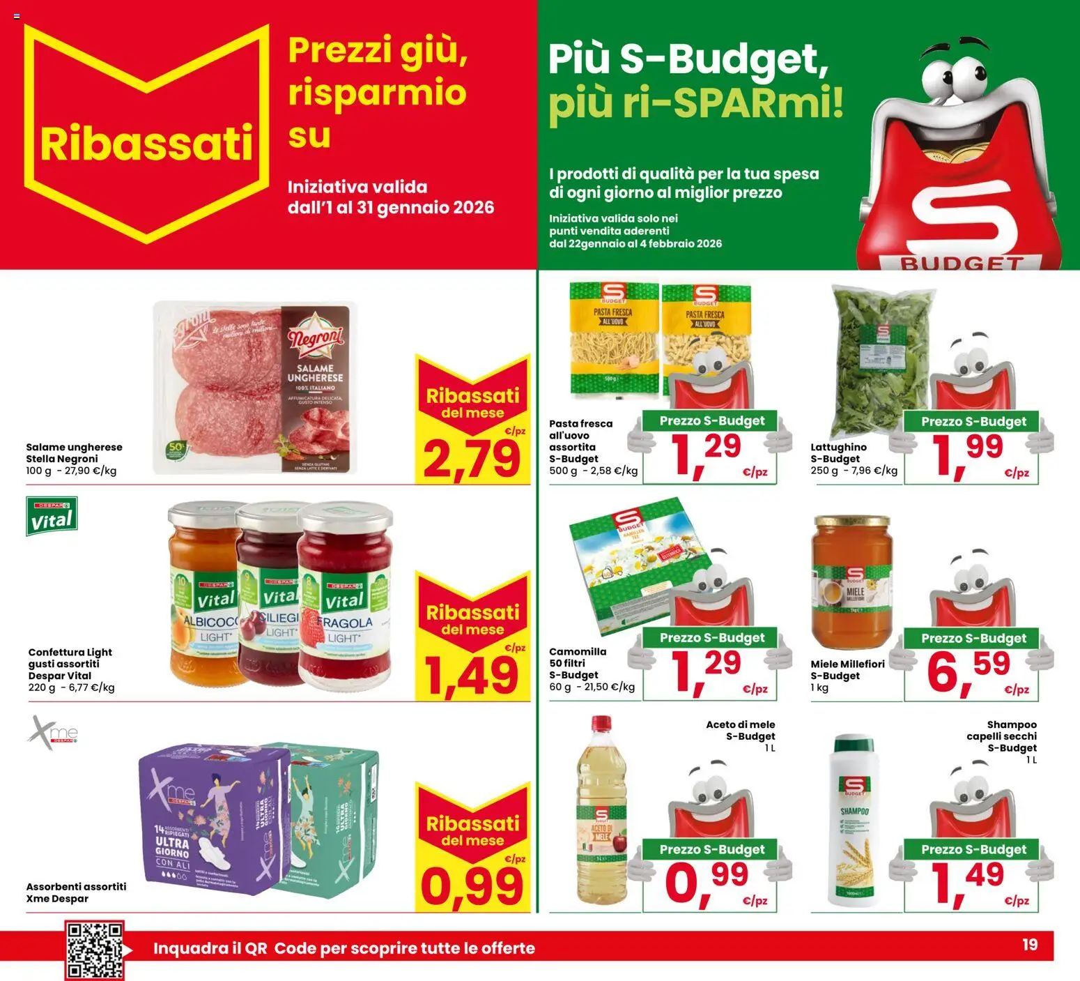 Volantino Eurospar del 22.01.2026 | Pagina: 19 | Prodotti: Salame, Aceto di mele, Pasta, Miele