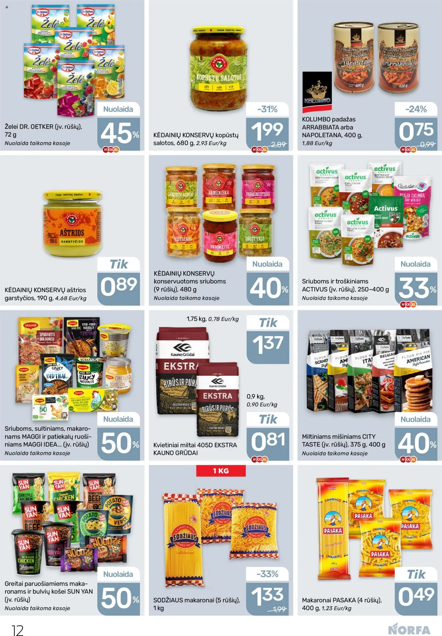 NORFA akcijos nuo 19.03.2026 | Puslapis: 12 | Prekių: Salotos, Vištienos, Miltai, Makaronai