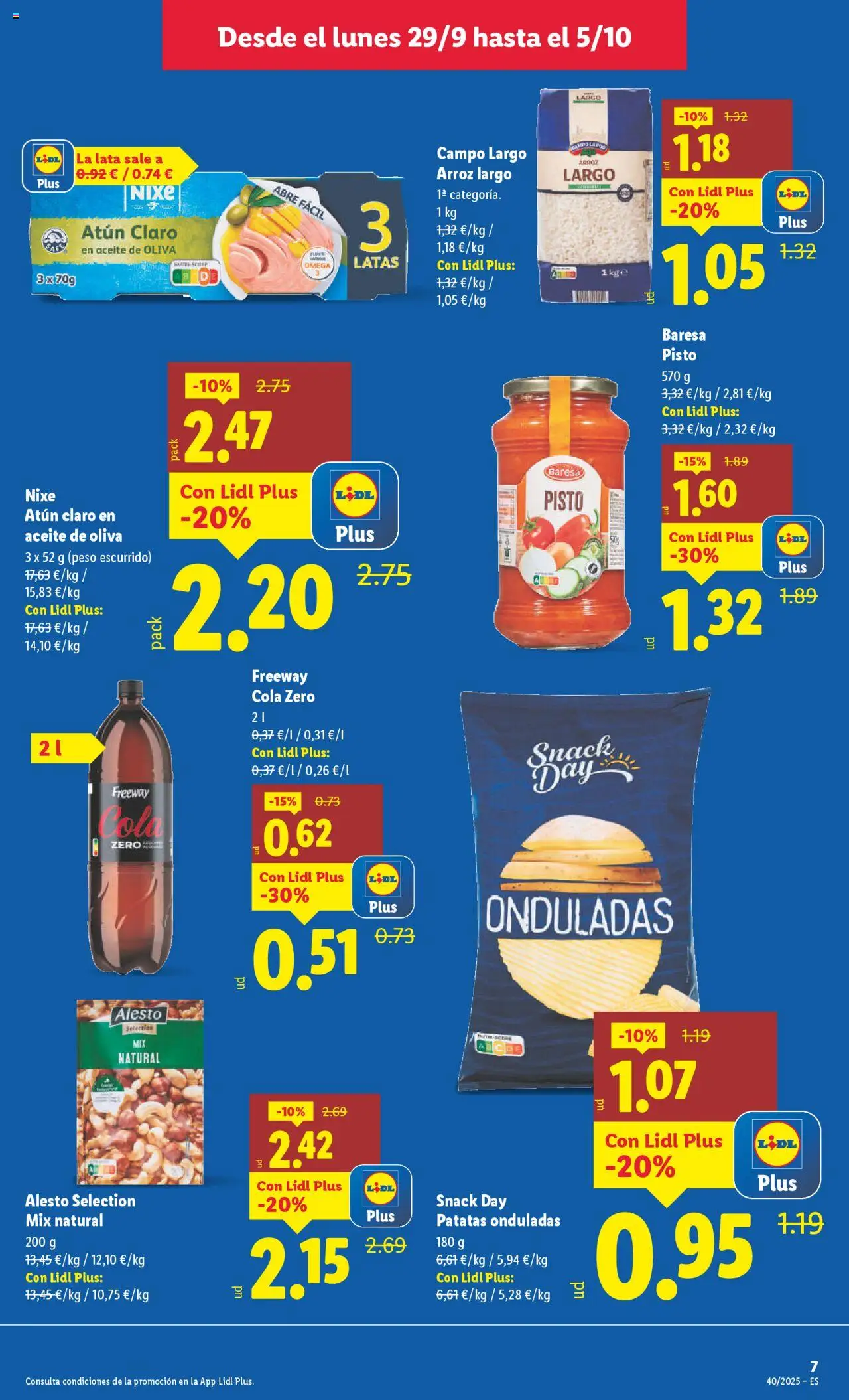 Lidl folleto │ válido desde el 29.09.2025 | Página: 7 | Productos: Aceite, Arroz, Peso, Atún claro