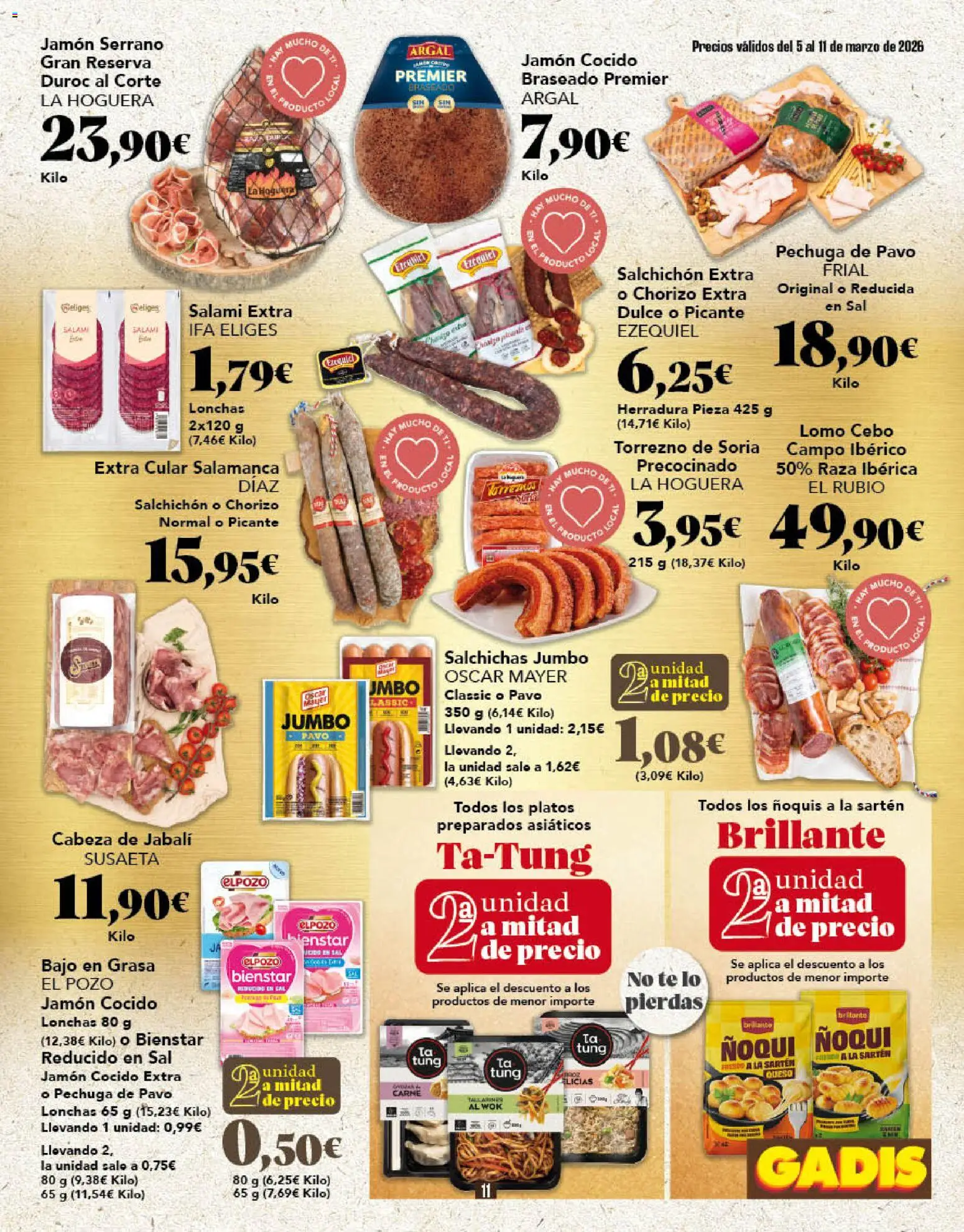 Gadis folleto │ válido desde el 05.03.2026 | Página: 11 | Productos: Jamón serrano, Jamón, Té, Salami