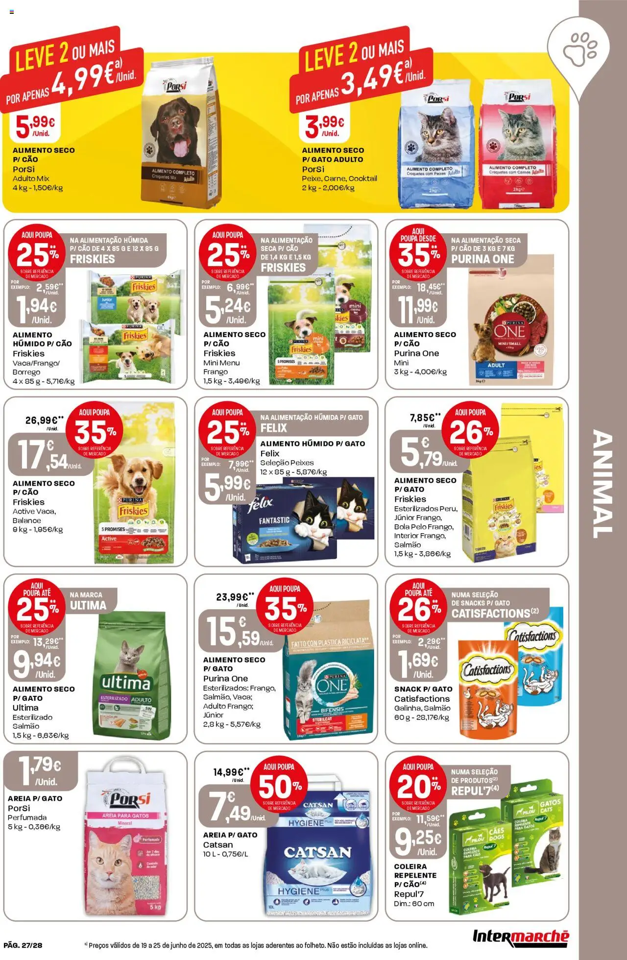Intermarché folheto │ válido de 19.06.2025 | Página: 27 | Produtos: Purina one, Areia, Frango, Repelente