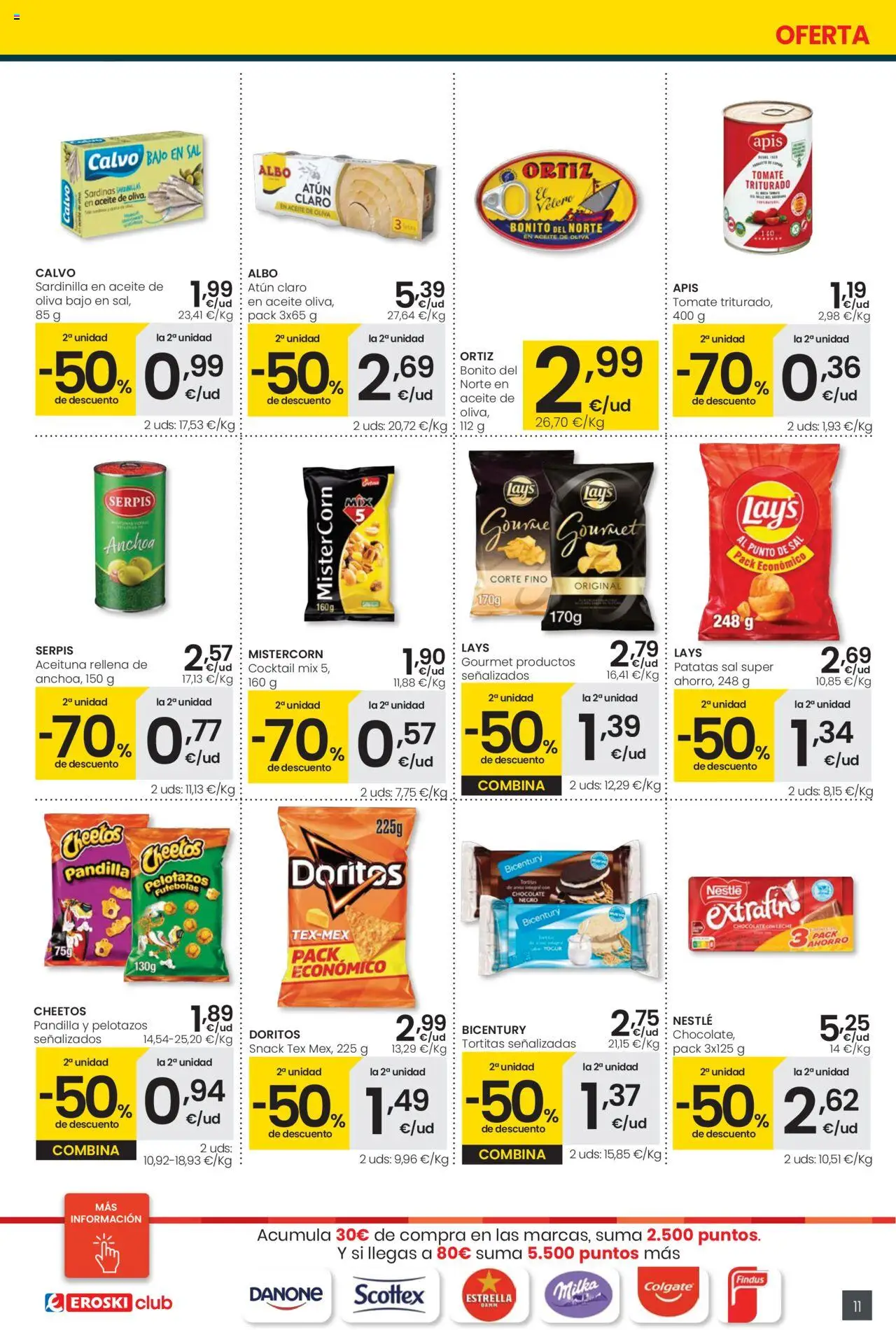 Eroski - Precio más bajo  │ válido desde el 02.10.2025 | Página: 11 | Productos: Chocolate, Chocolate con leche, Anchoa, Atún claro