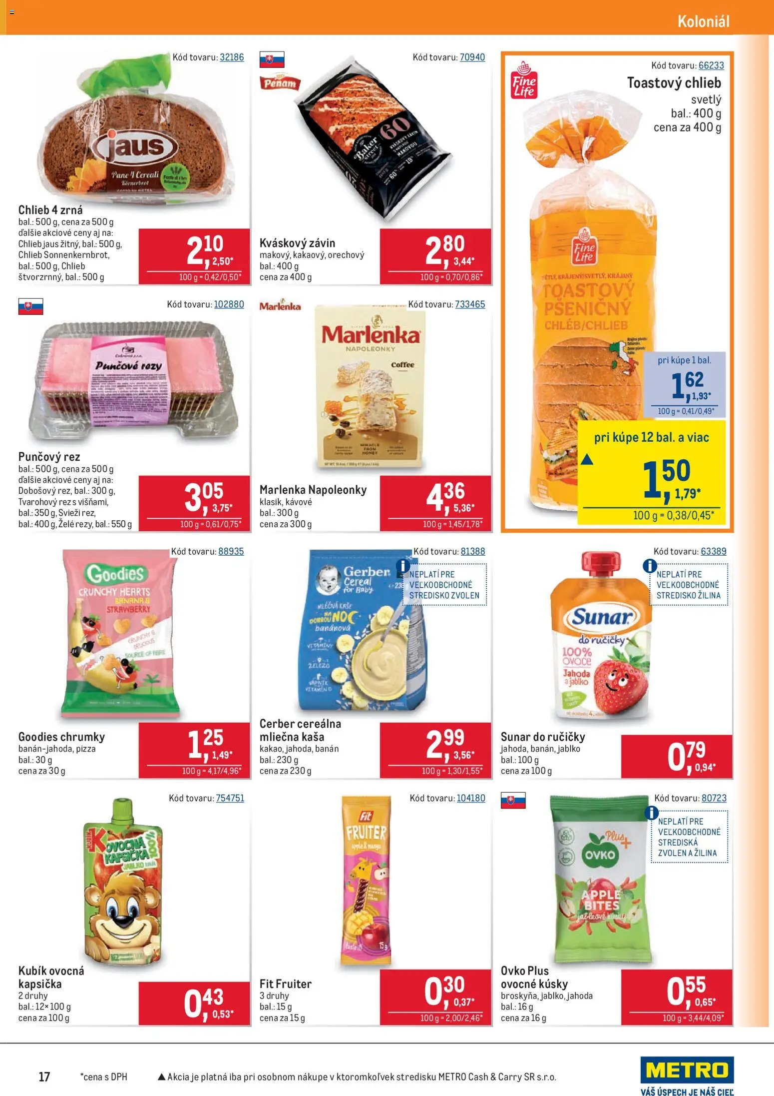 Nové Metro akcie – leták je platný od 14.01.2026 | Strana: 17 | Produkty: Chlieb, Pizza, Závin, Marlenka