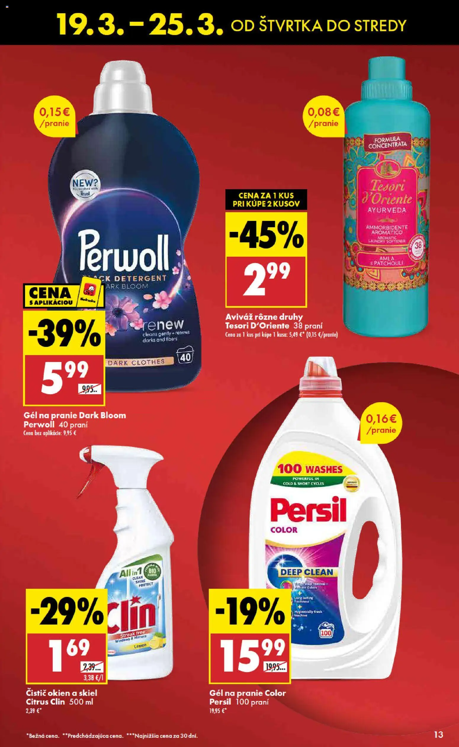 Nové Biedronka akcie – leták je platný od 19.03.2026 | Strana: 13 | Produkty: Čistič okien, Perwoll, Aviváž