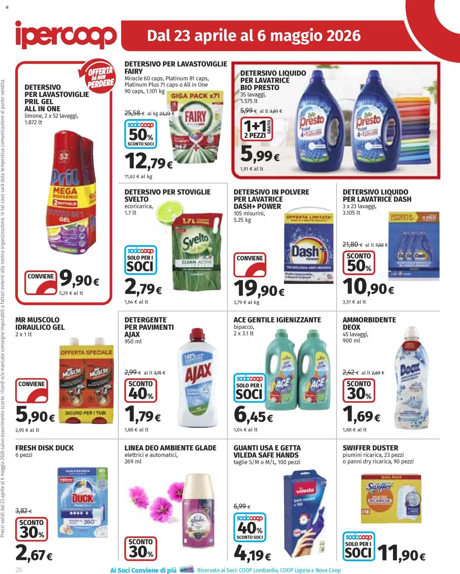 Volantino Ipercoop del 23.04.2026 | Pagina: 28 | Prodotti: Detergente, Detersivo per lavastoviglie, Guanti, Lavastoviglie