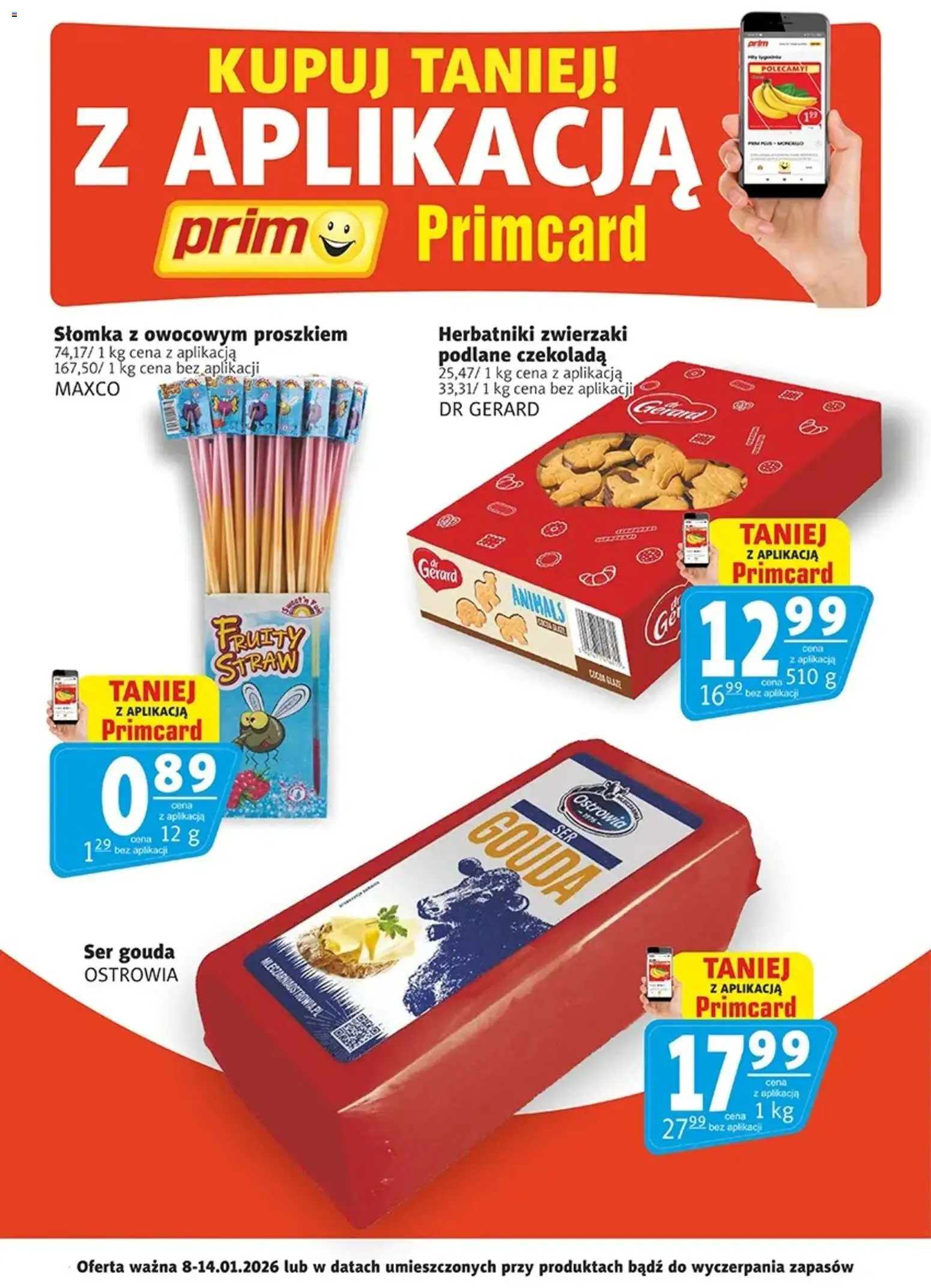 Prim Market Promocje - Primcard od 08.01.2026 | Strona: 2 | Produkty: Herbatniki, Ser, Czekolada, Ser gouda