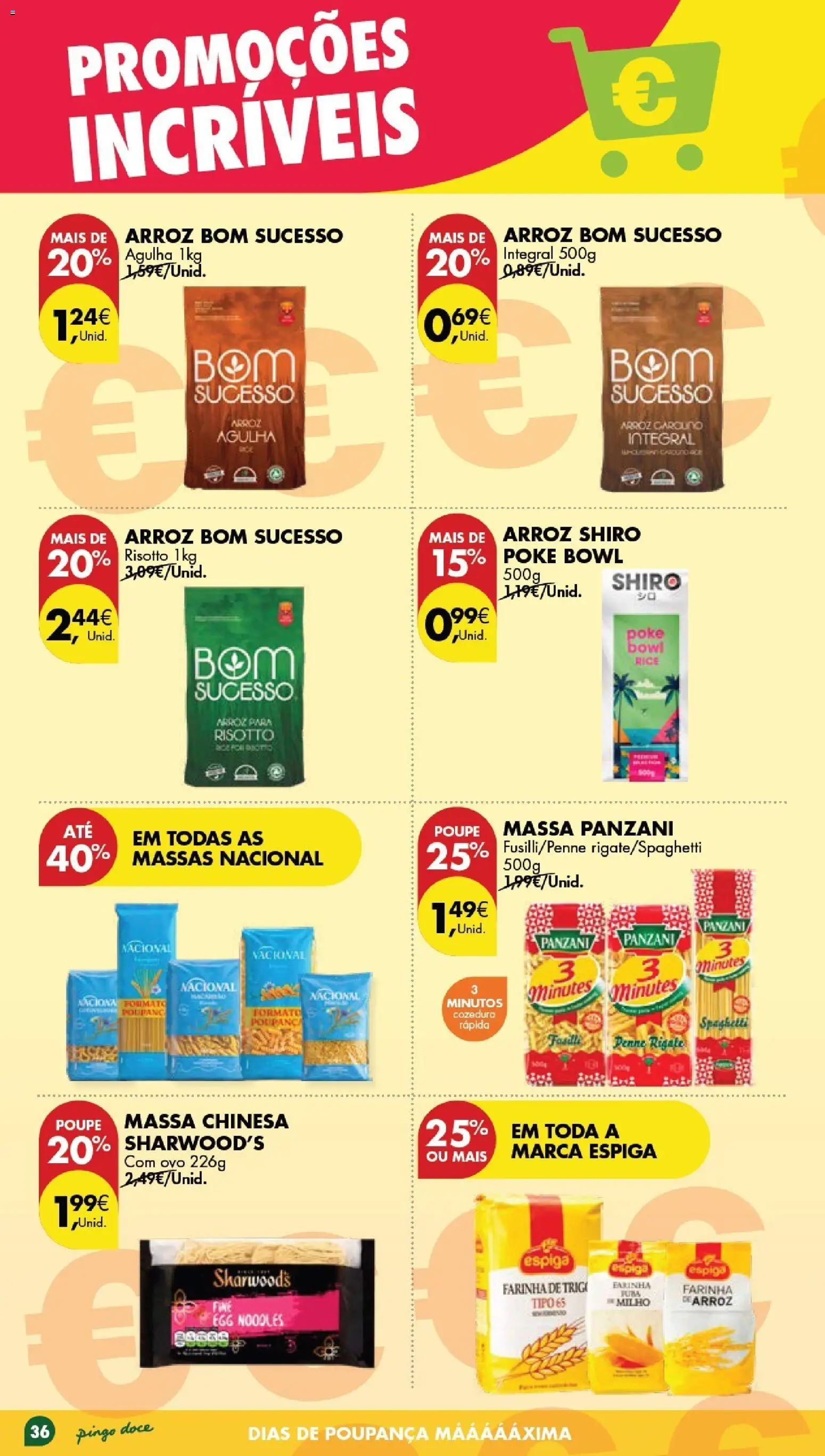Pingo Doce Poupe este Fim de Semana │ válido de 24.04.2026 | Página: 36 | Produtos: Farinha de trigo, Arroz, Massa, Milho