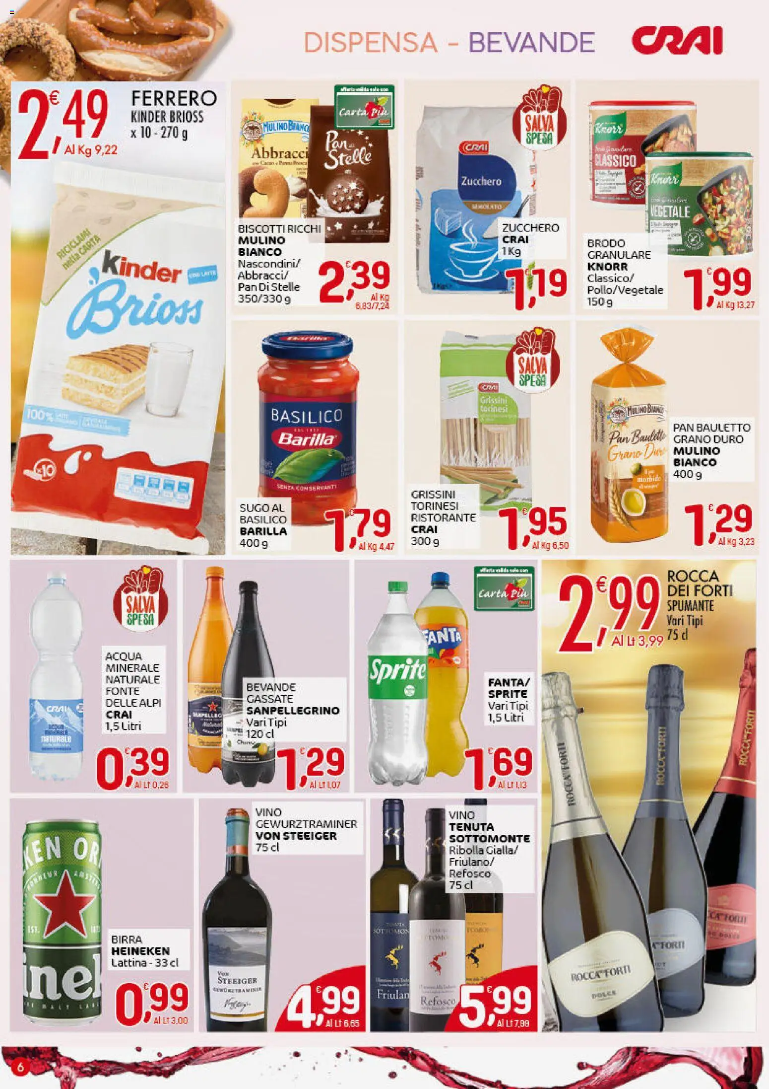 Volantino CRAI del 04.12.2025 | Pagina: 6 | Prodotti: Biscotti, Vino, Grissini, Acqua minerale