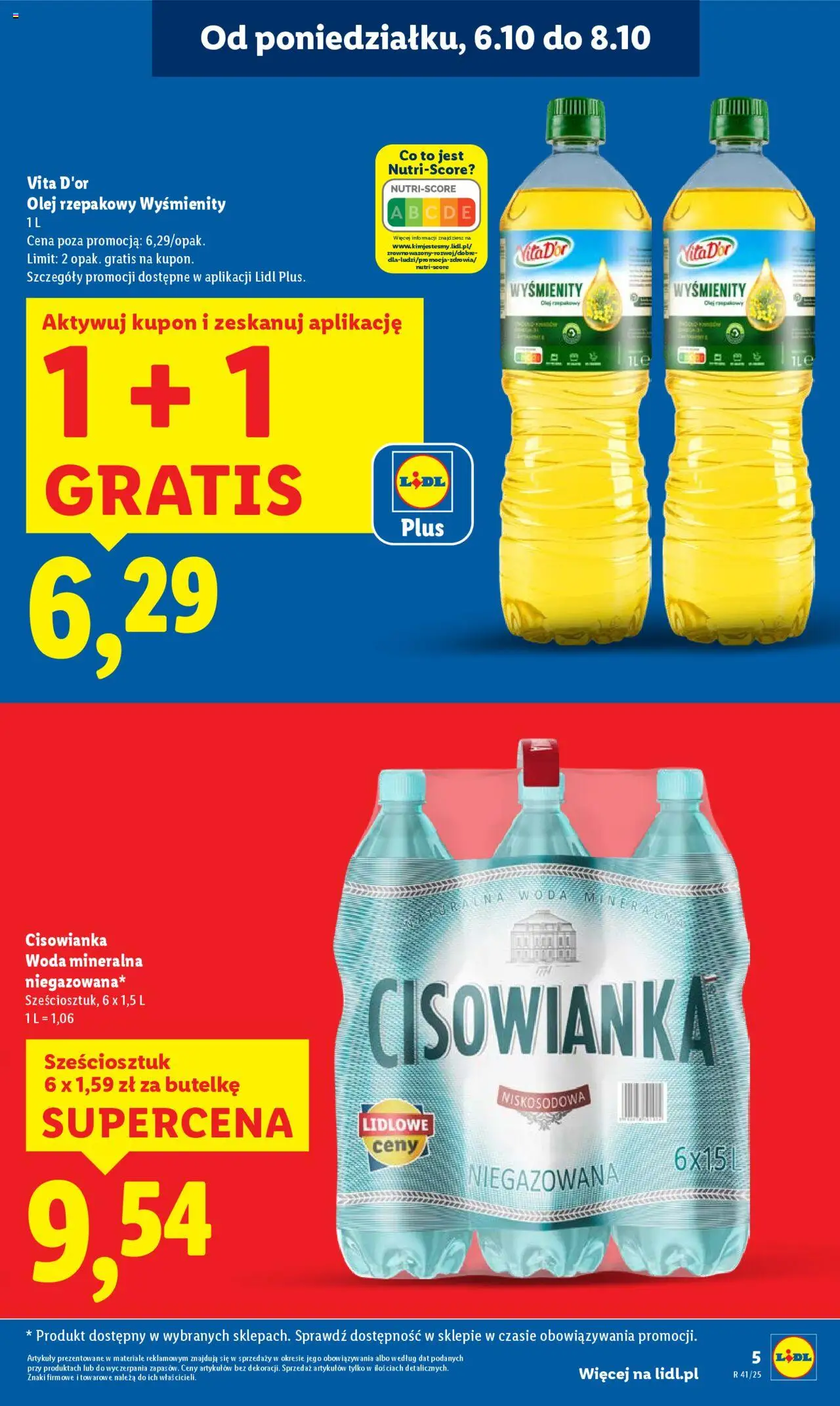 Lidl Gazetka od 06.10.2025 | Strona: 5 | Produkty: Olej rzepakowy, Olej, Woda
