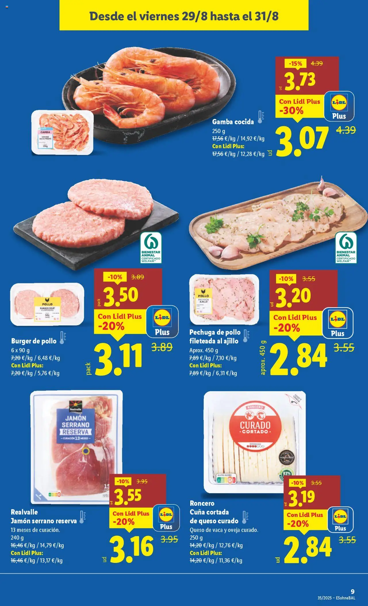 Lidl catálogo BCN │ válido desde el 25.08.2025 | Página: 11 | Productos: Queso de vaca, Queso, Jamón, Gamba