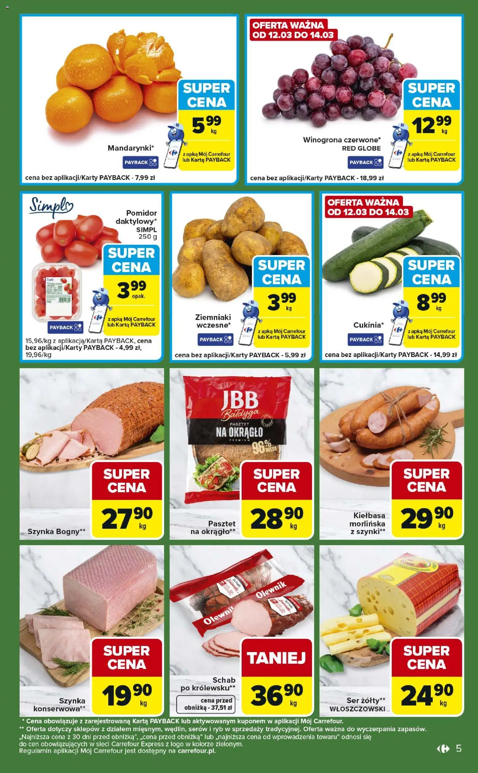 Carrefour gazetka - Express od 10.03.2026 | Strona: 5 | Produkty: Kiełbasa, Ser żółty, Winogrona, Schab