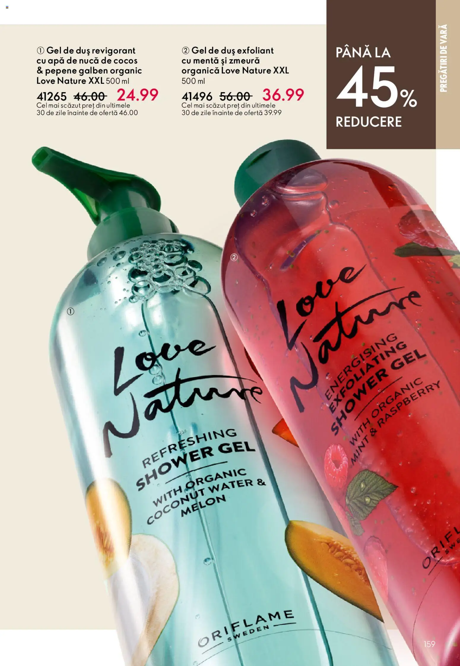 Noul catalog Oriflame – valabil de la 27.05.2026 | Pagină: 159 | Produse: Pepene Galben, Duș, Gel de duș, Apă