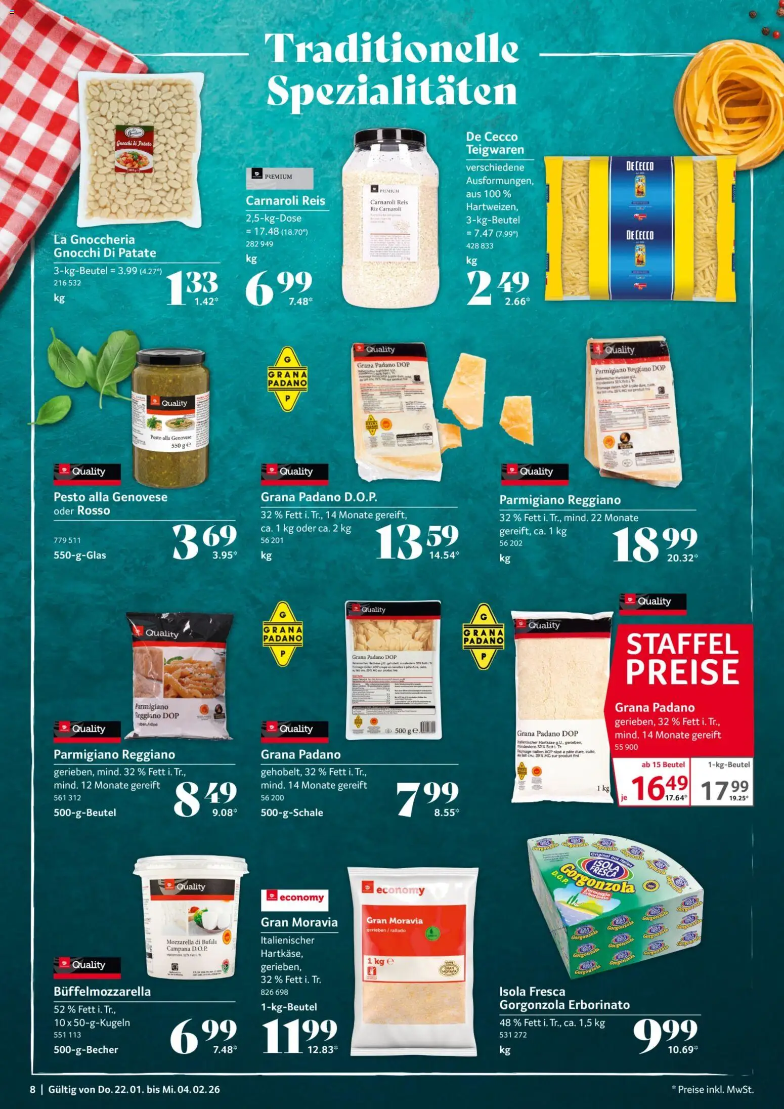 Selgros Gastronomie – gültig ab 22.01.2026 | Seite: 8 | Produkte: Mozzarella, Reis