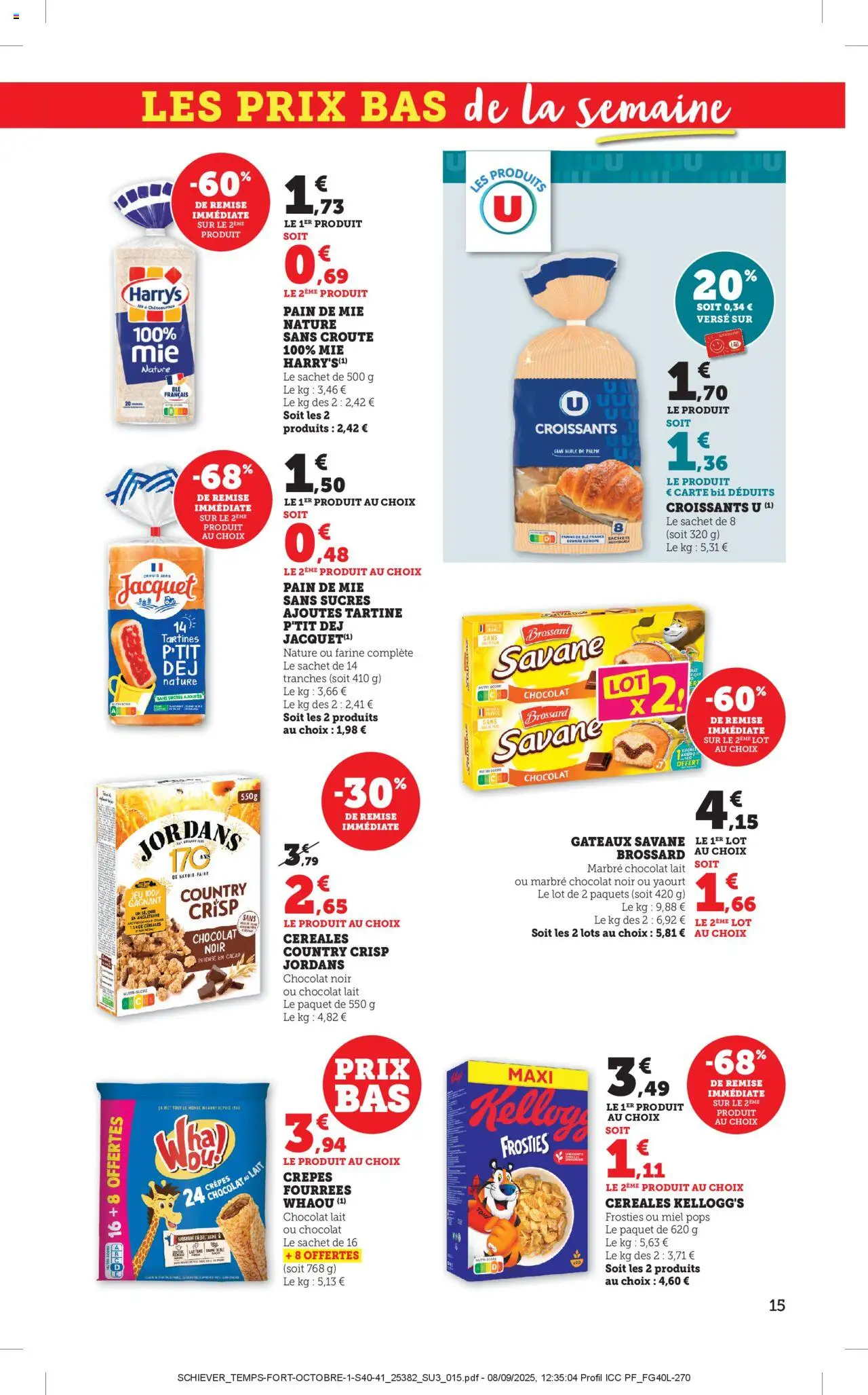 {H1} | Page: 15 | Produits: Miel, Pain de mie, Yaourt, Céréales