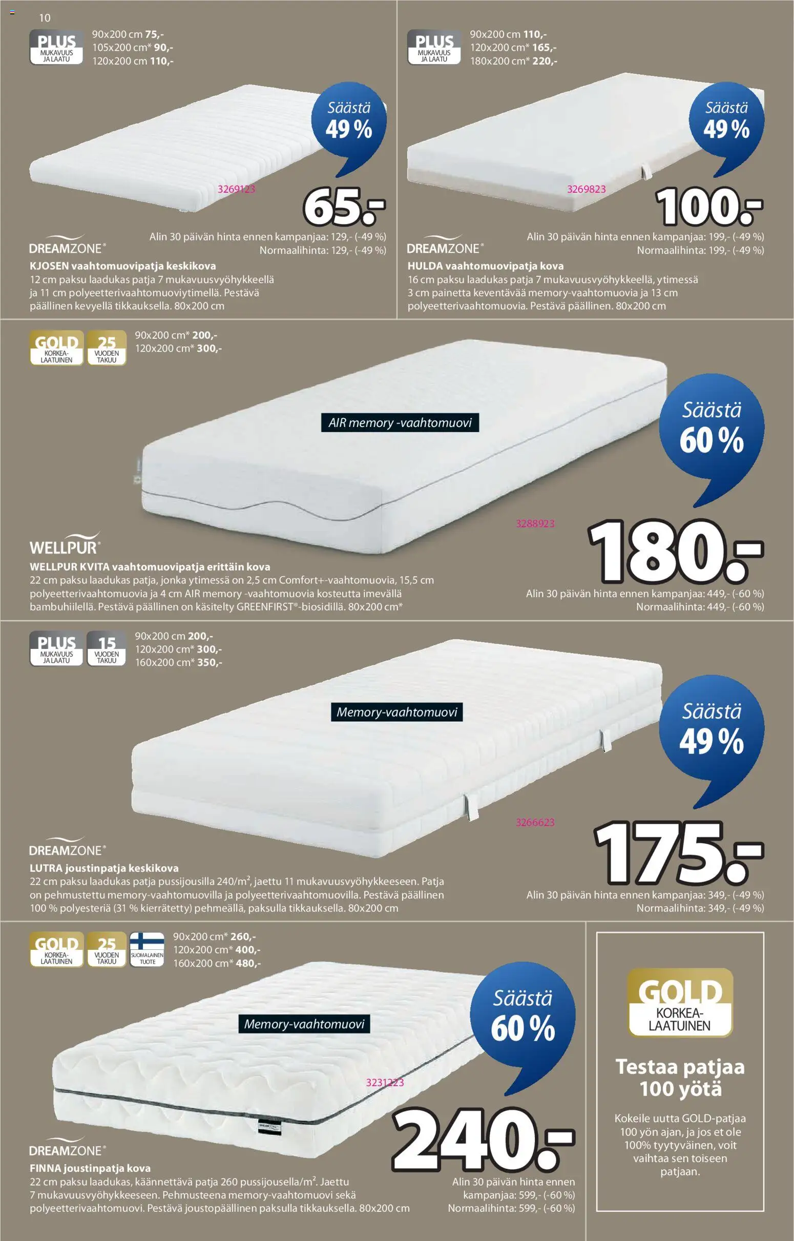 JYSK tarjoukset – voimassa 12.03.2026 alkaen | Sivu: 10 | Tuotteet: Vaahtomuovipatja, Patja