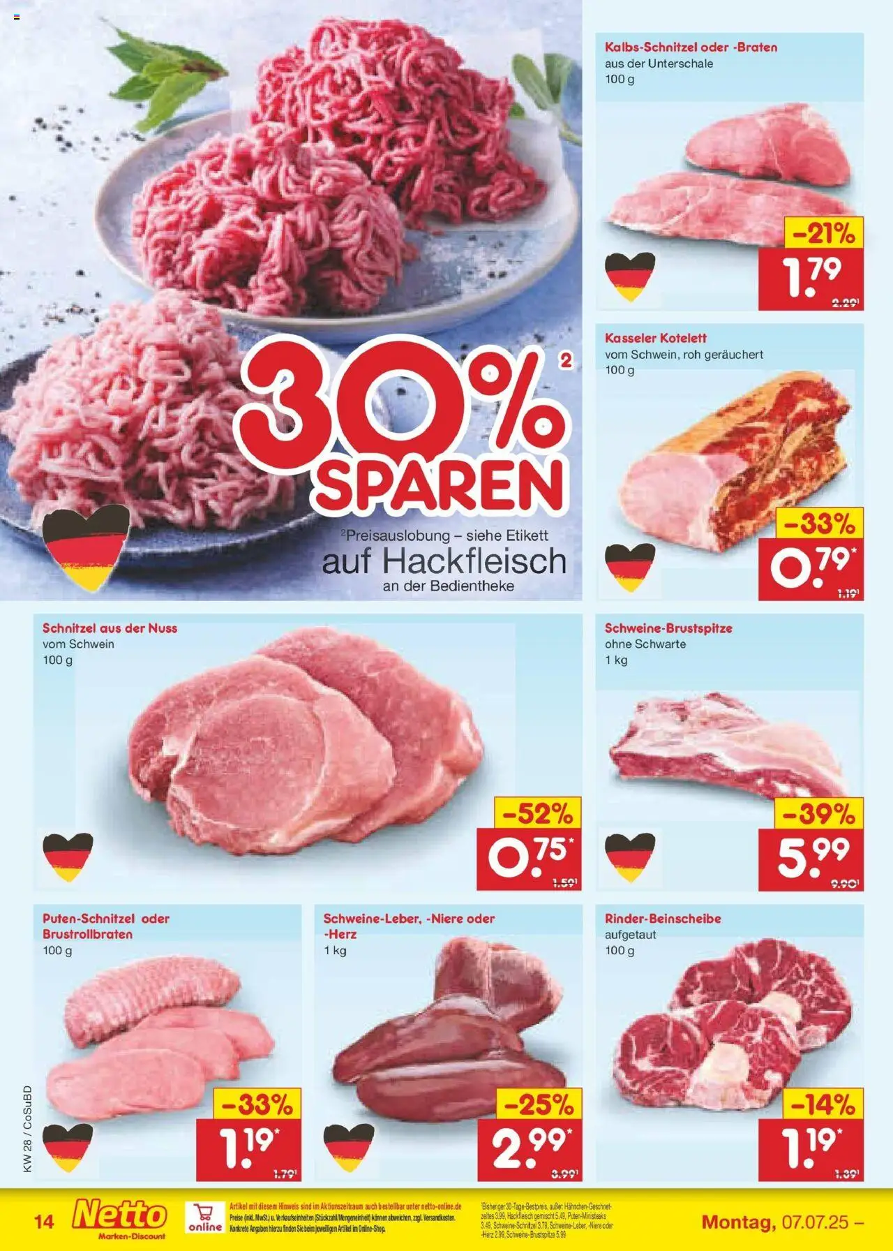 Netto Marken-Discount prospekt Delitzsch	 - gültig ab dem 07.07.2025 | Seite: 16 | Produkte: Schnitzel, Putenschnitzel, Hackfleisch